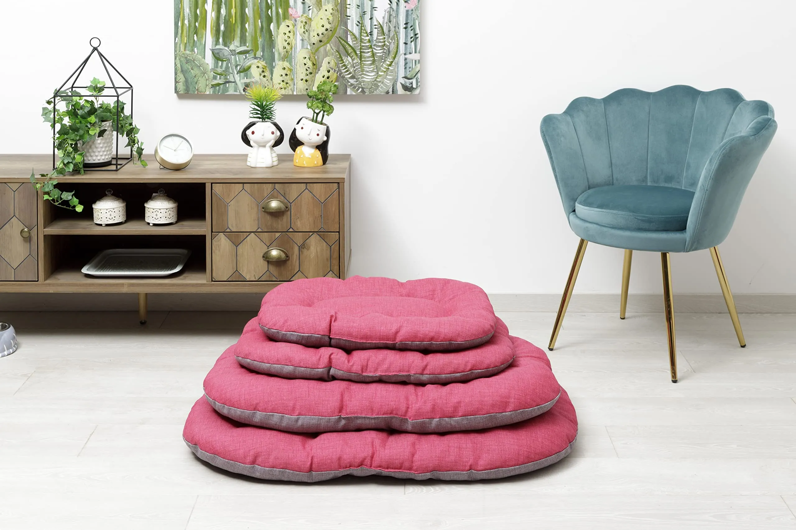 Baroni Home Cuscino Ovale per Cani e Gatti Tessuto Taglia, Imbottito con Morbido Foam, Utilizzabile su Entrambi i Lati (62x100x9 cm, Grigio e Bordeaux) - immagine 5