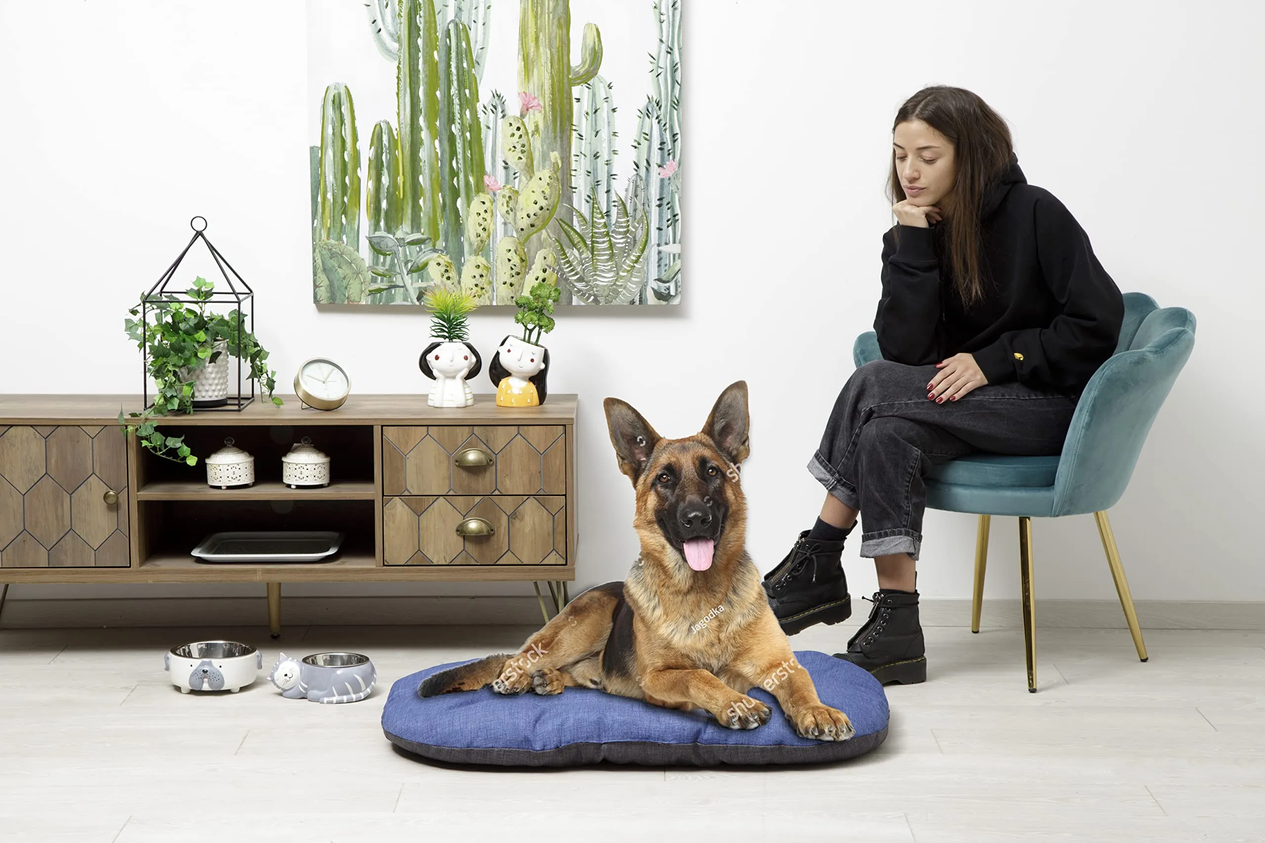 Baroni Home Cuscino Ovale per Cani e Gatti Tessuto Taglia, Imbottito con Morbido Foam, Utilizzabile su Entrambi i Lati (62x100x9 cm, Grigio e Blu) - immagine 2