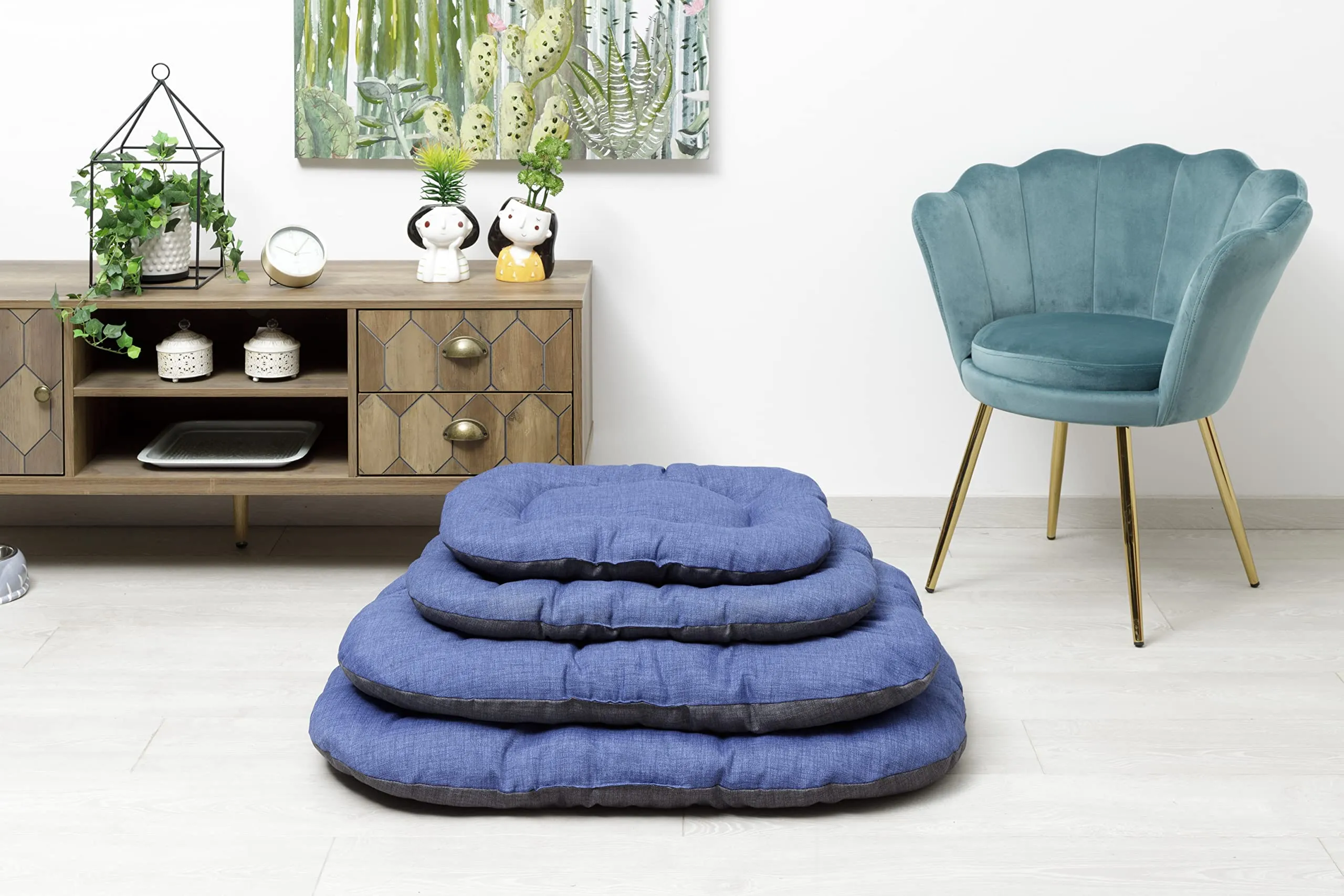 Baroni Home Cuscino Ovale per Cani e Gatti Tessuto Taglia, Imbottito con Morbido Foam, Utilizzabile su Entrambi i Lati (62x100x9 cm, Grigio e Blu) - immagine 5