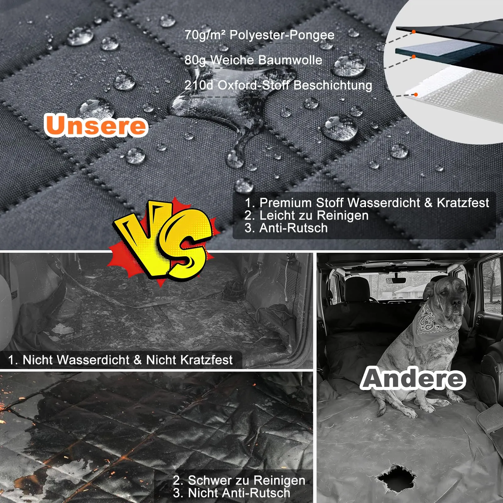 JOEJOY Telo Auto per Cani con Protezione Laterale e Paraurti, Telo Macchina per Cani Universale Antiscivolo Resistente ai Graffi per Station Wagon, Furgoni e SUV - immagine 6