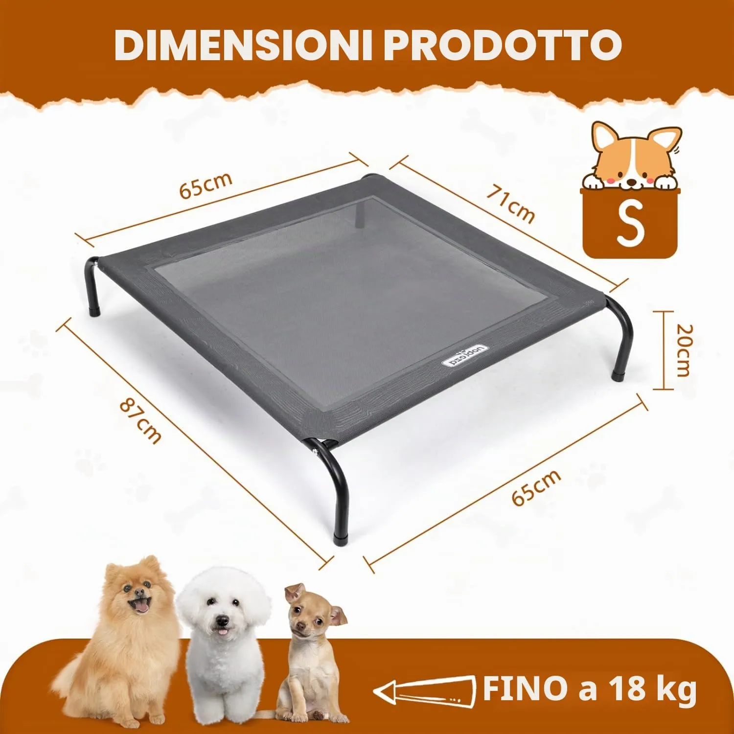 Nobleza Lettino Rialzato per Cani Tagila Piccola, Lettino Rialzato Cane per Giardino E Outdoor, Letto Rinfrescante per Animali Domestici Lavabile, Grigio, S, 87x65x20CM - immagine 2