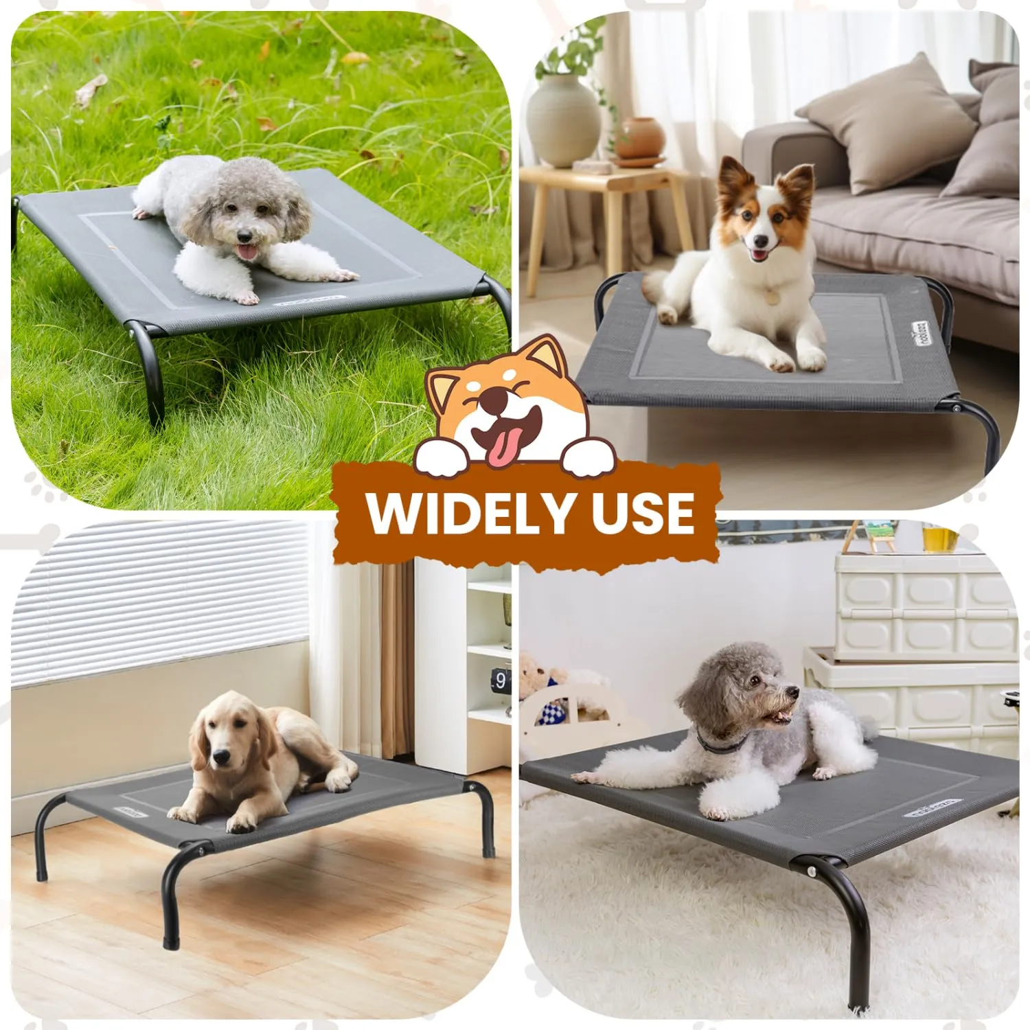 Nobleza Lettino Rialzato per Cani, Lettino Rialzato Cane per Giardino E Outdoor, Letto Rinfrescante per Animali Domestici Lavabile, Grigio, L, 124x90x20CM - immagine 7