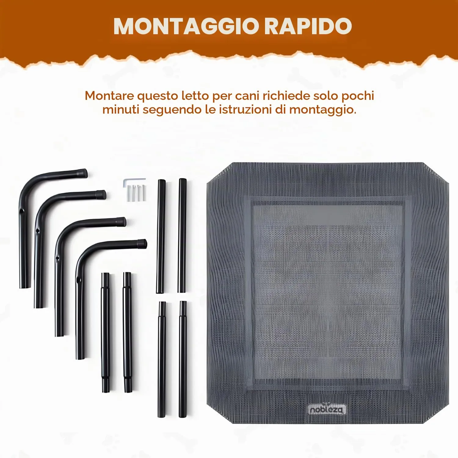 Nobleza Lettino Rialzato per Cani Tagila Media, Lettino Rialzato Cane per Giardino E Outdoor, Letto Rinfrescante per Animali Domestici Lavabile, Grigio, M, 105x80x20CM - immagine 5