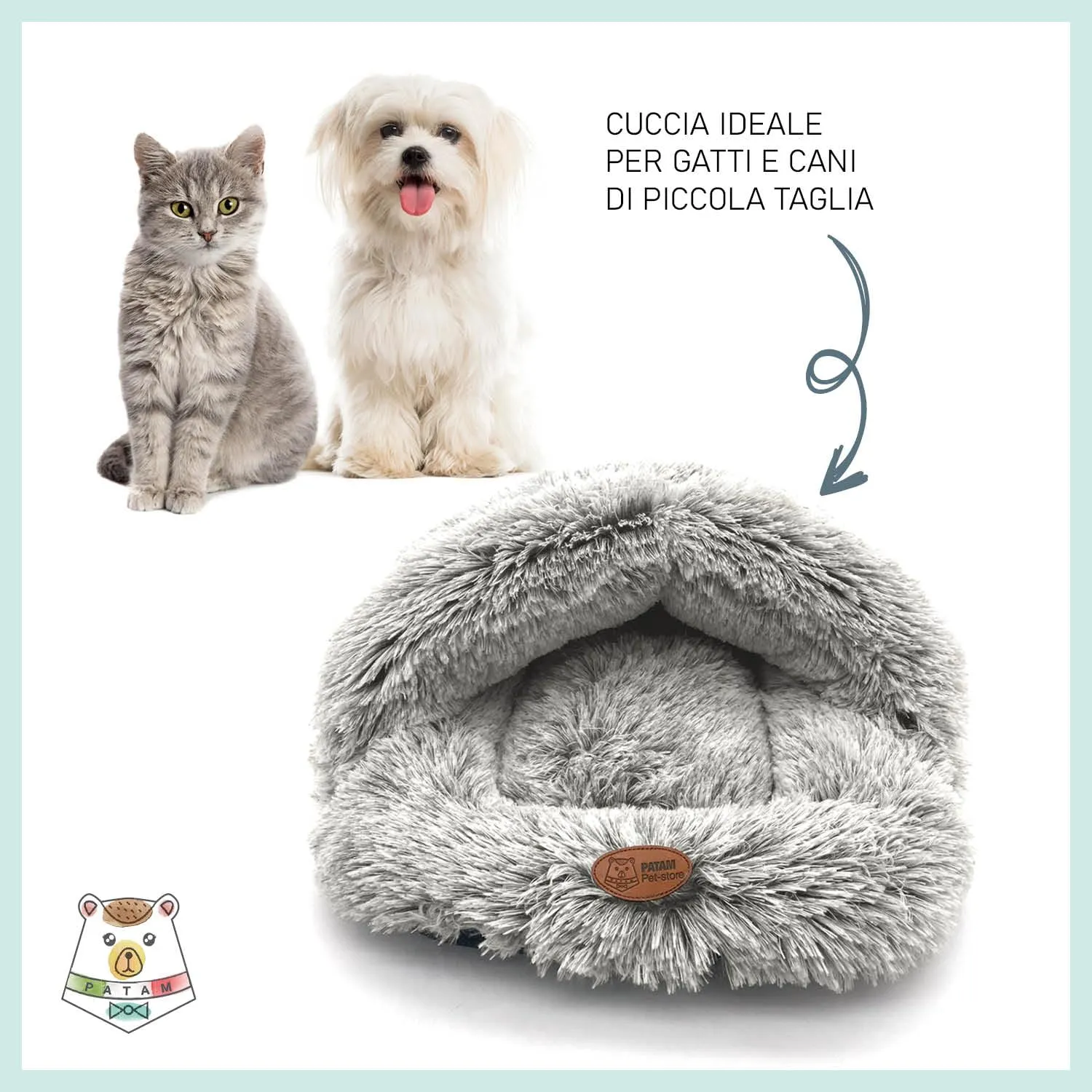 PATAM Cuccia Morbida Cani Piccoli, Gatti, da Interno, Lavabile e Antiscivolo, Friends Beige 60x50 cm - immagine 3