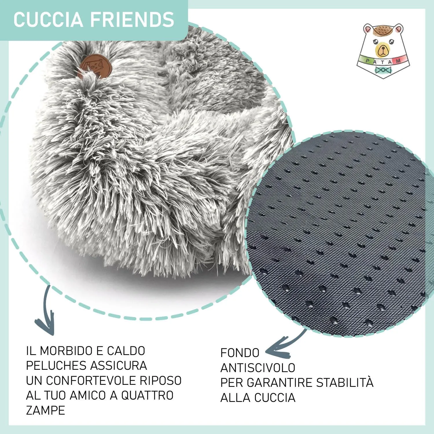 PATAM Cuccia Morbida Cani Piccoli, Gatti, da Interno, Lavabile e Antiscivolo, Friends Beige 60x50 cm - immagine 5