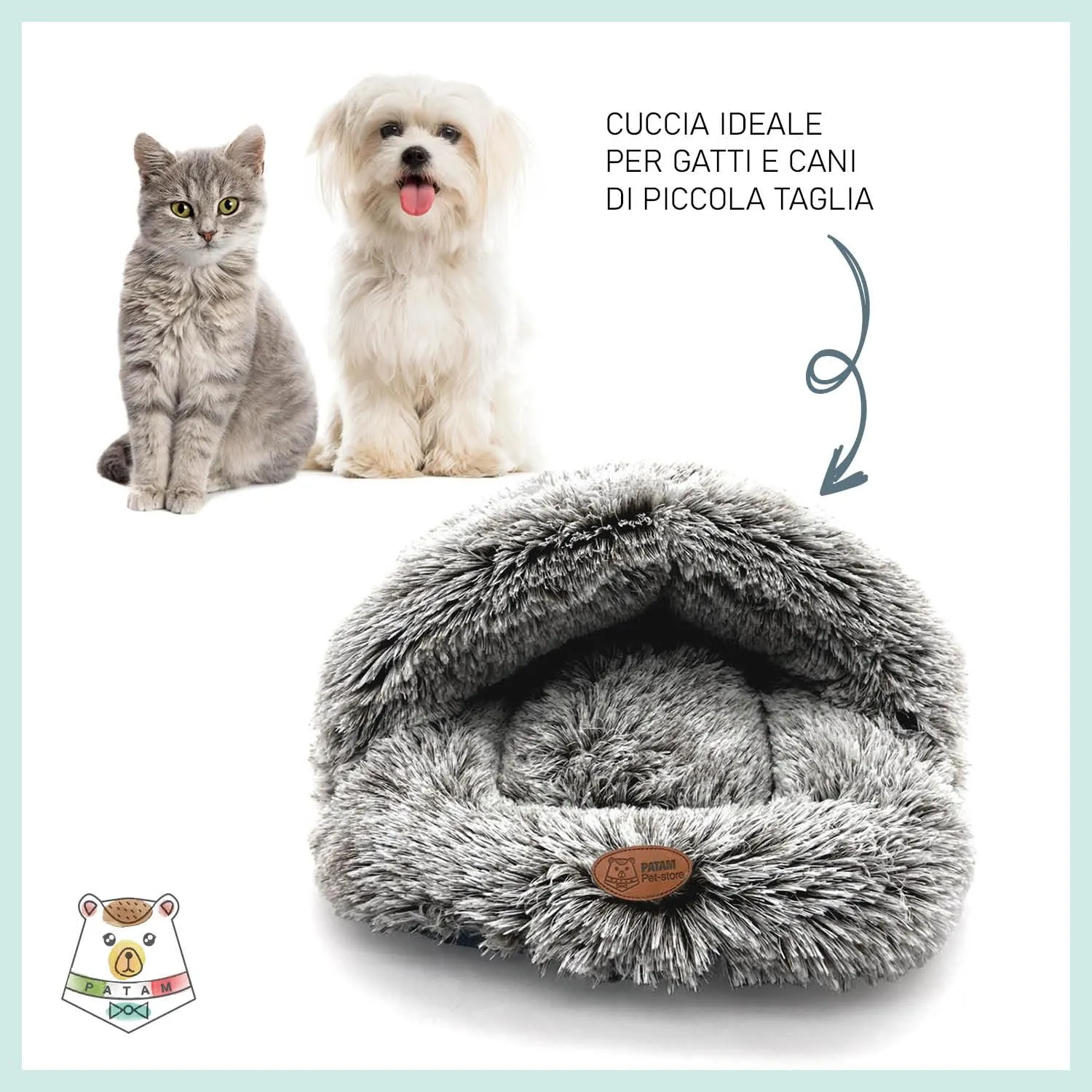 PATAM Cuccia Morbida Cani Piccoli, Gatti, da Interno, Lavabile e Antiscivolo, Friends Nero 60x50 cm - immagine 3