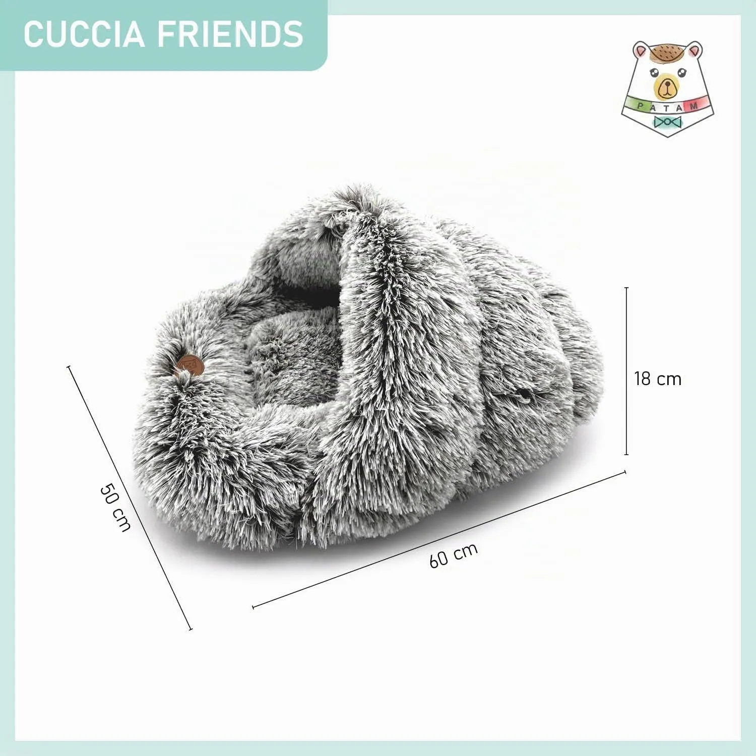 PATAM Cuccia Morbida Cani Piccoli, Gatti, da Interno, Lavabile e Antiscivolo, Friends Nero 60x50 cm - immagine 6