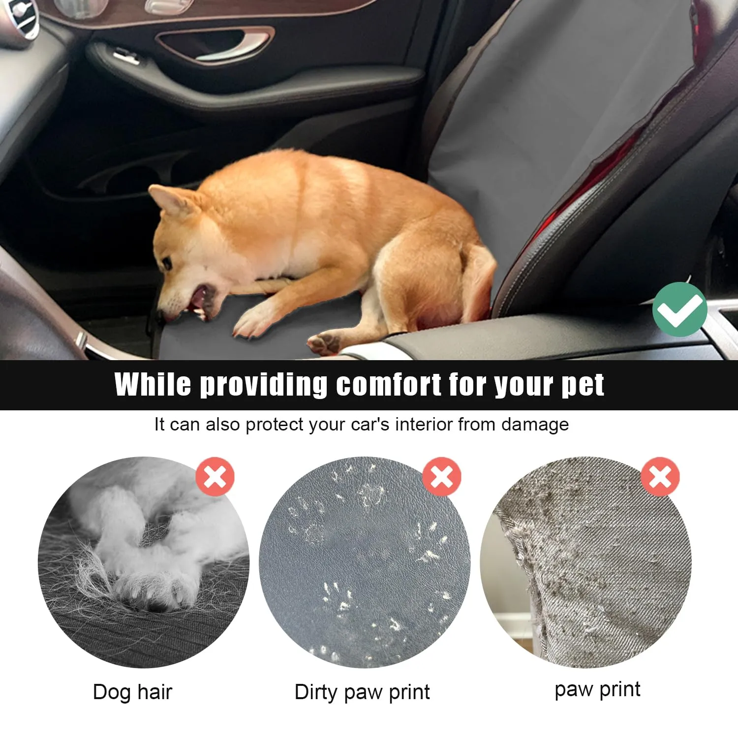 xiruiubao Coprisedile Cani Auto Anteriore, Impermeabile e Antigraffiato Telo Macchina per Cani, Antiscivolo Coprisedile per Cani per Auto, Camion e SUV (109 x 49 cm, Grigio) - immagine 3