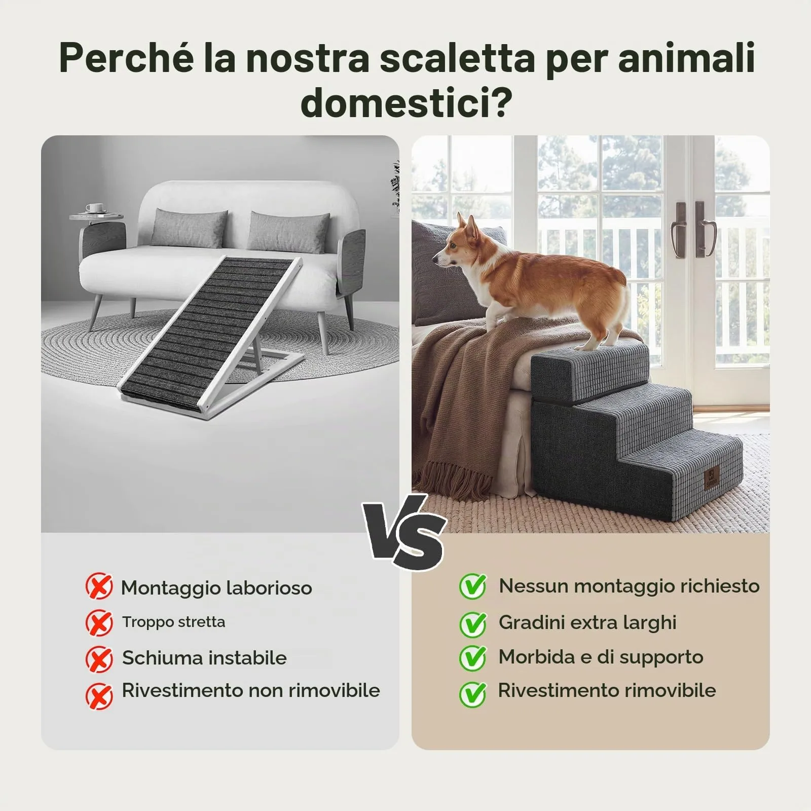 Sytopia Scaletta per cani, altezza 40 cm, 3 gradini, per cani di piccola taglia, in schiuma grigia con rivestimento in tessuto - immagine 6
