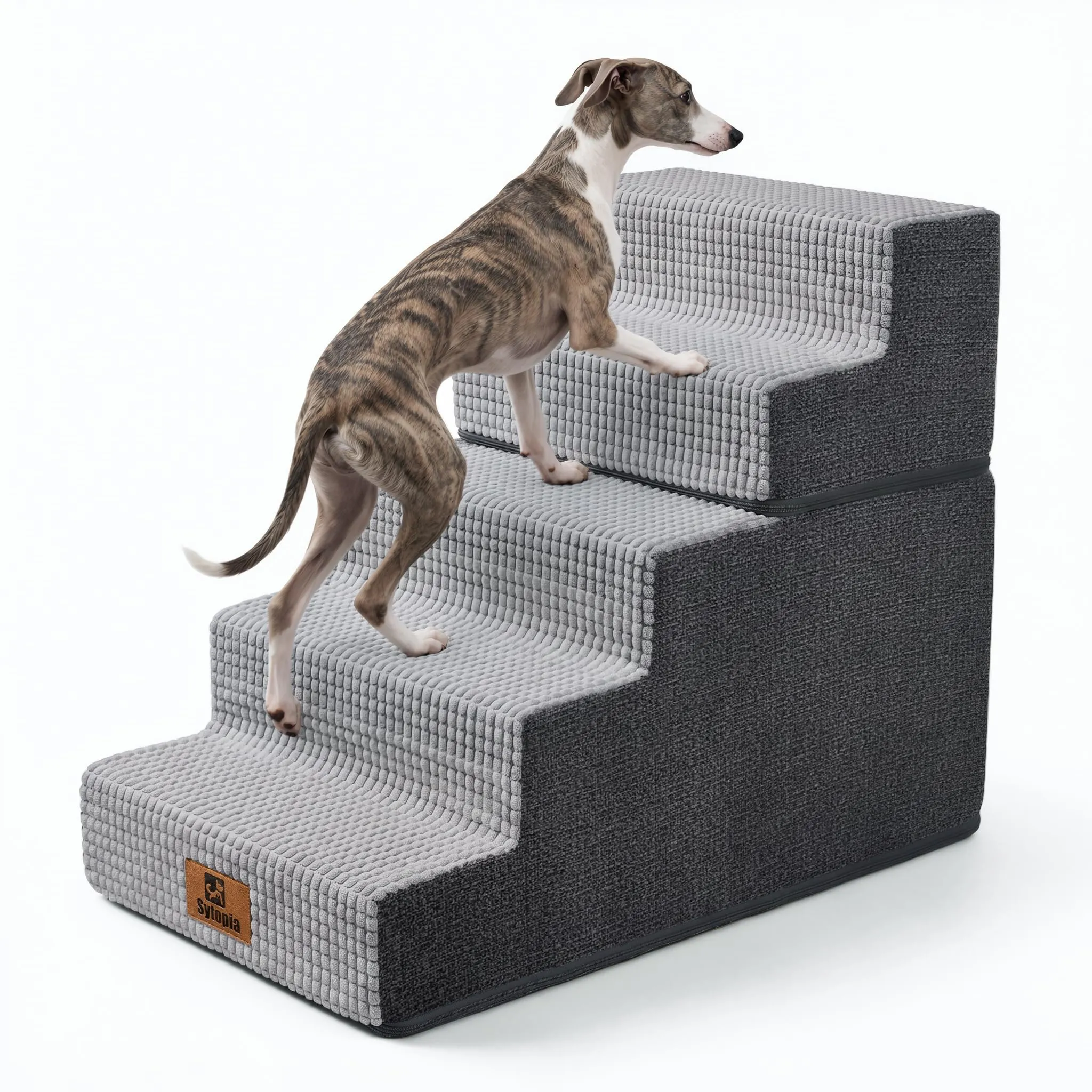 Sytopia Scaletta per cani di taglia grande, altezza 5 gradini, schiuma grigia, 76 x 40 x 57 cm - immagine 1