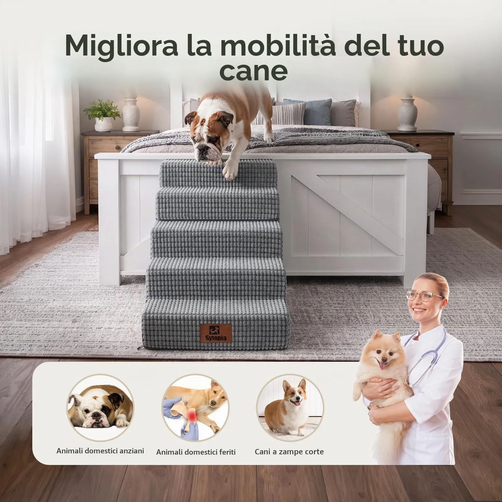 Sytopia Scaletta per cani di taglia grande, altezza 5 gradini, schiuma grigia, 76 x 40 x 57 cm - immagine 4
