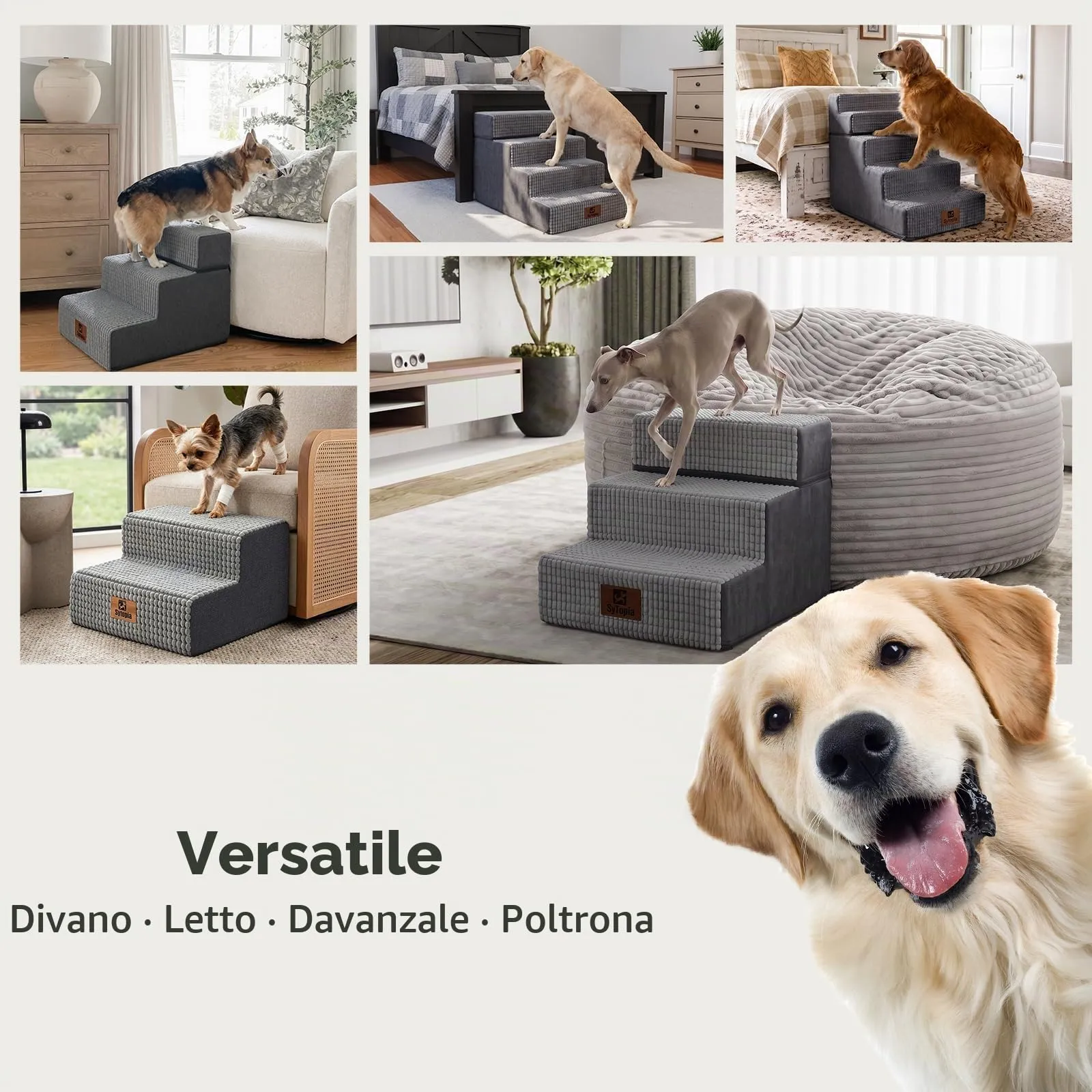 Sytopia Scala per cani di taglia grande, altezza 4 gradini, per letto, divano 50 cm, scala per animali domestici, lavabile, schiuma ad alta densità, per cani anziani feriti (altezza 46 cm, grigio) - immagine 7