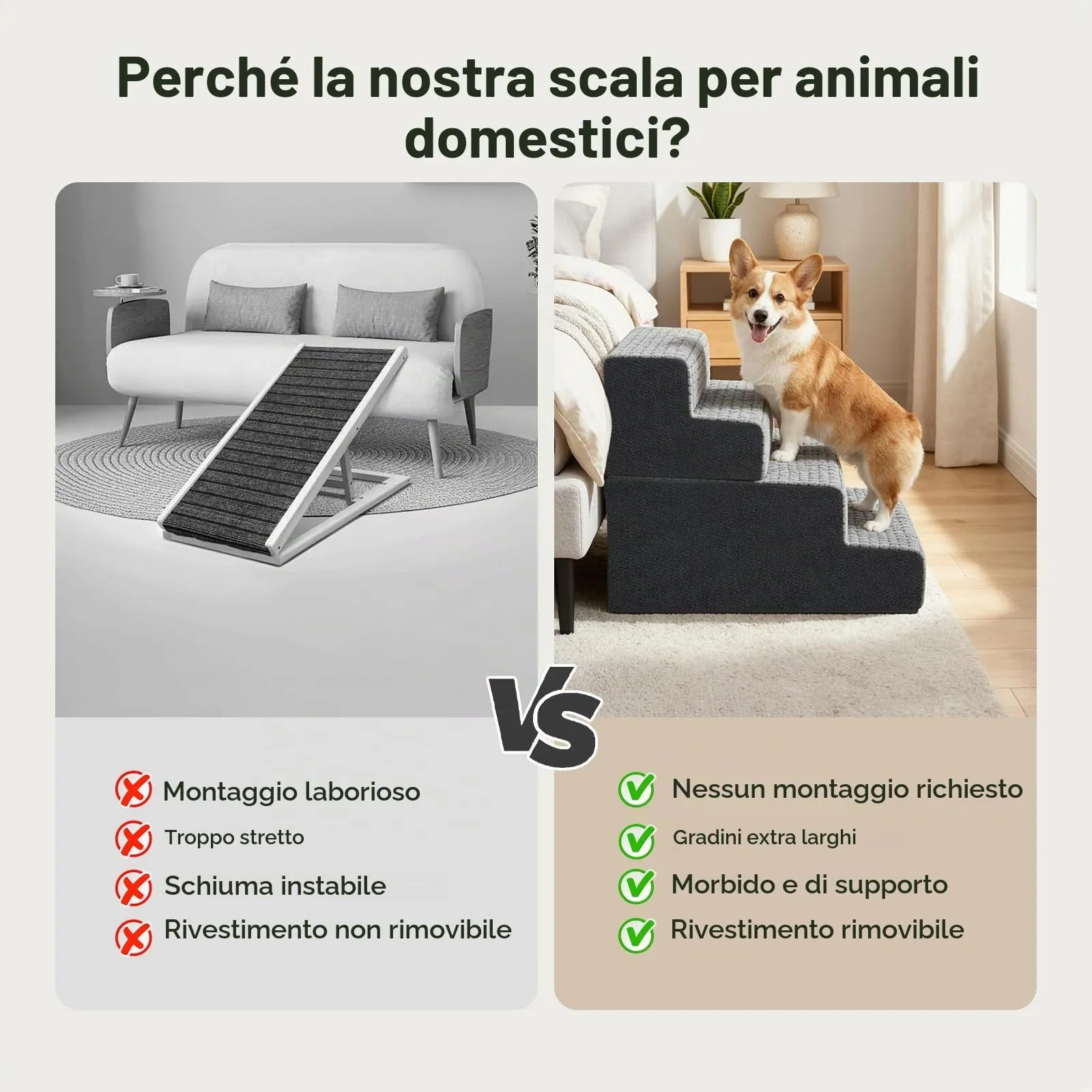 Sytopia Scala per cani di taglia grande, altezza 4 gradini, per letto, divano 50 cm, scala per animali domestici, lavabile, schiuma ad alta densità, per cani anziani feriti (altezza 46 cm, grigio) - immagine 8