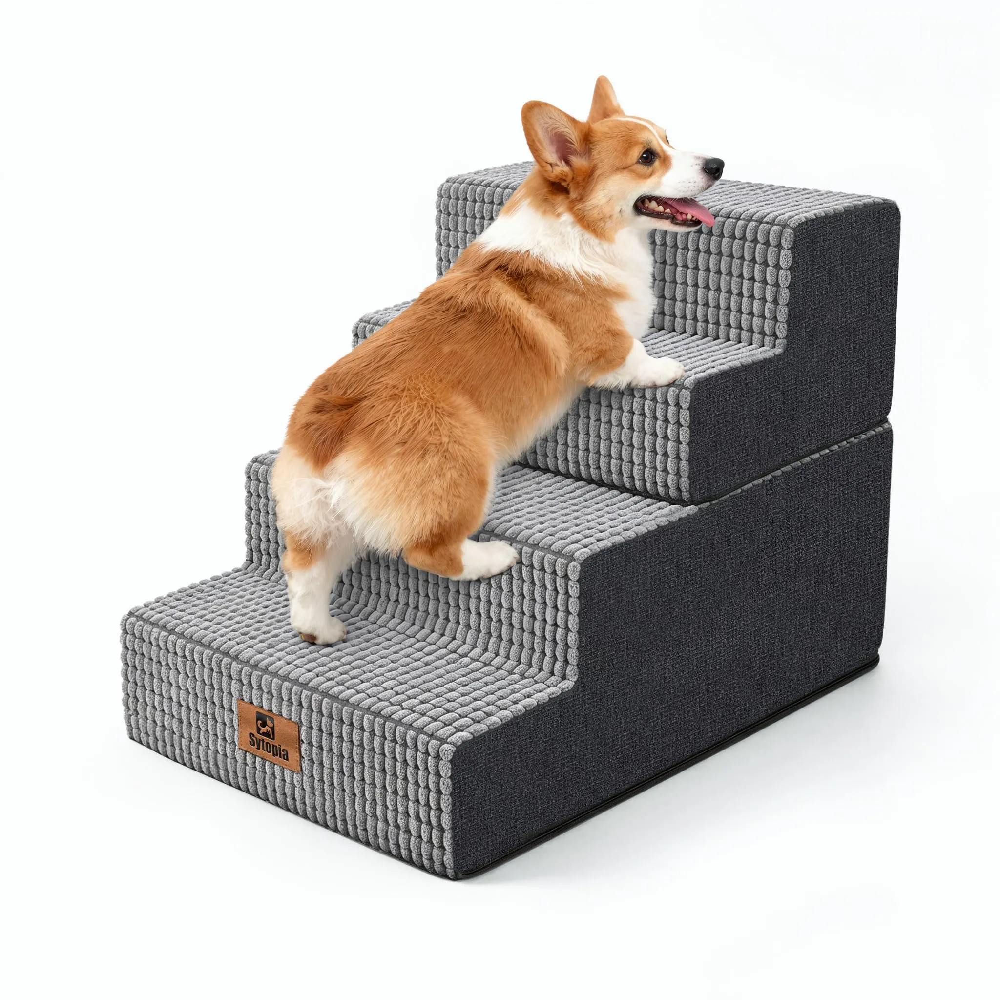 Scale per Animali Domestici per Letti Alti e Divani, Gradini per Cani per Salire sul Letto, 4 Gradini Pieghevoli per Cani Grandi/Medi/Piccoli e Gatti Anziani, Schiuma Antiscivolo e Soffice e Fodera - immagine 1