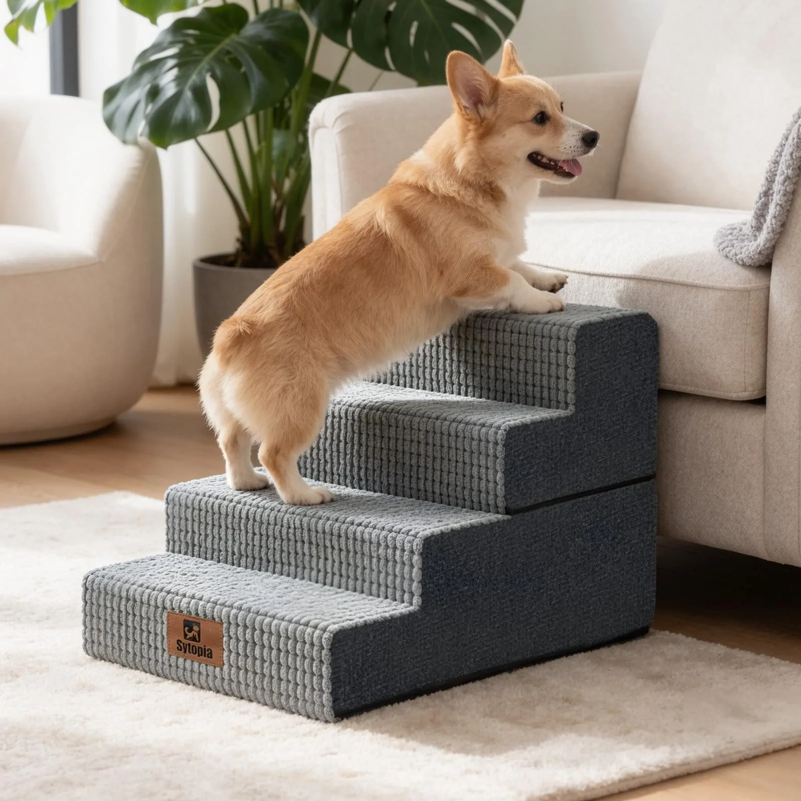 Scale per Animali Domestici per Letti Alti e Divani, Gradini per Cani per Salire sul Letto, 4 Gradini Pieghevoli per Cani Grandi/Medi/Piccoli e Gatti Anziani, Schiuma Antiscivolo e Soffice e Fodera - immagine 10