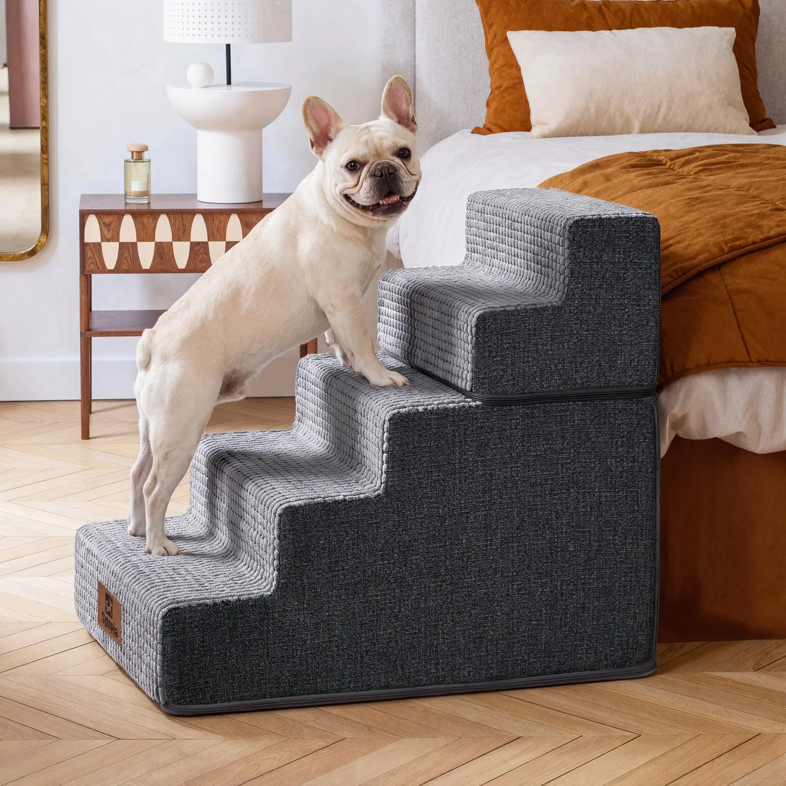 Sytopia Scalini per cani alti 55,9 cm, antiscivolo, scale pieghevoli staccabili a 5 gradini per letto, schiuma ad alta densità, copertura lavabile, 76 x 40 x - immagine 10