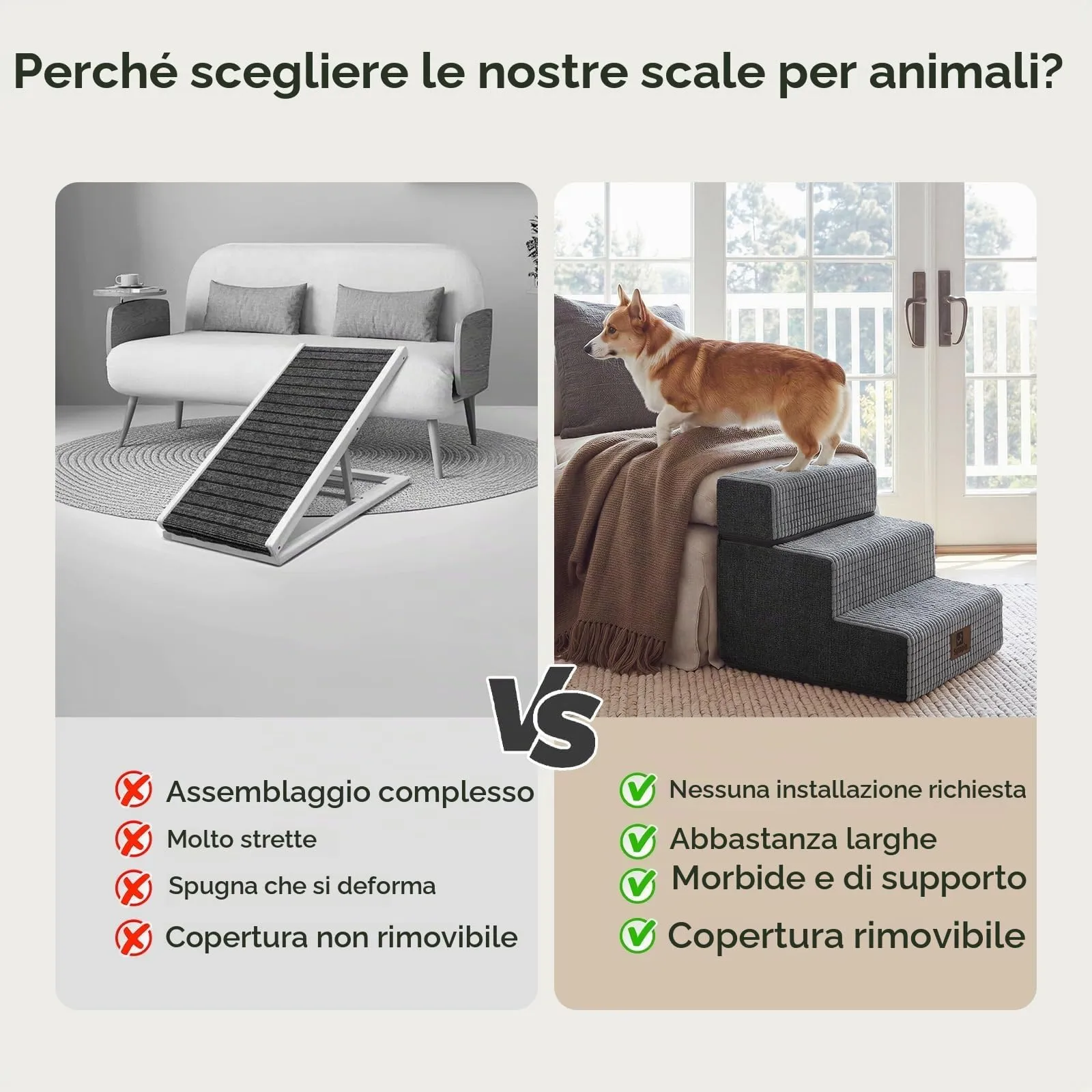 Scaletta per Animali Domestici per Letti Alti e Divani, Gradini per Cani per Salire sul Letto, 3 Gradini Pieghevoli per Cani di Taglia Grande/Media/Piccola e Gatti Anziani, in Schiuma Antiscivolo e - immagine 5