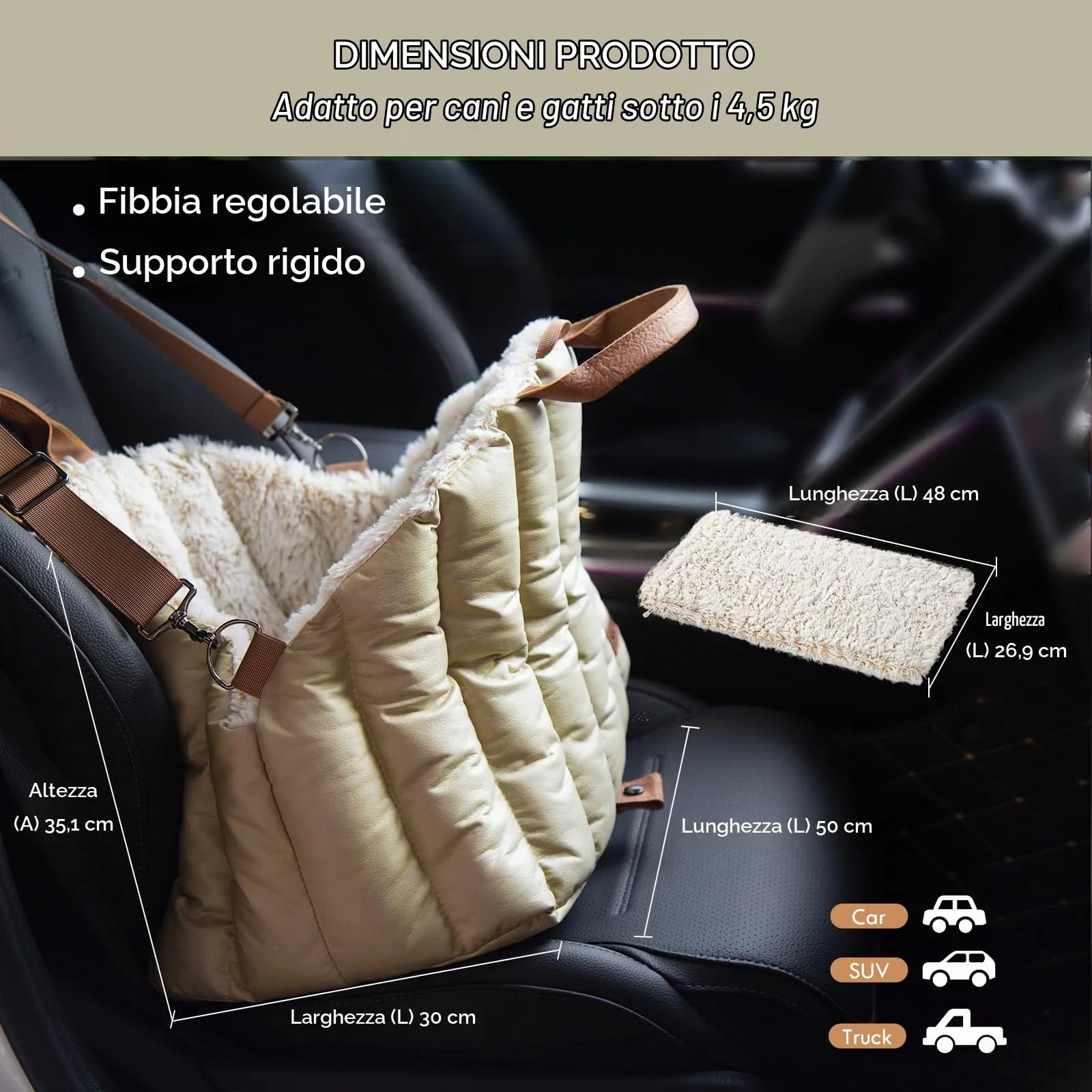 ClevaHome Borsa per Cani Piccoli, Seggiolino Auto per Cani e Cuccia, 3 in 1 - immagine 3
