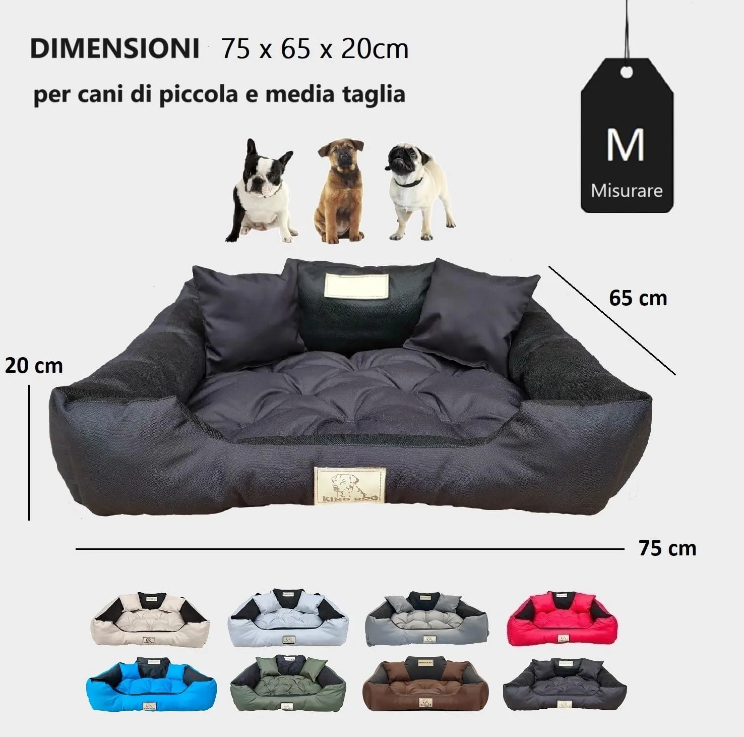 KING DOG Letto Cane Medio Taglia M 75 x 65 cm Cuscino Impermeabile Lavabile Divano Confortevole Morbido Morbido Antiscivolo Pelo per Cane Interno Resistente Made in EU Nero - immagine 4