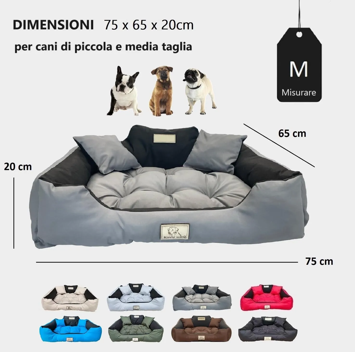 KING DOG Letto Cane Medio Taglia M 75 x 65 cm Cuscino Impermeabile Lavabile Divano Confortevole Soffice Morbido Antiscivolo Pelo per Cane Interno Resistente Made in EU Grigio Scuro - immagine 4