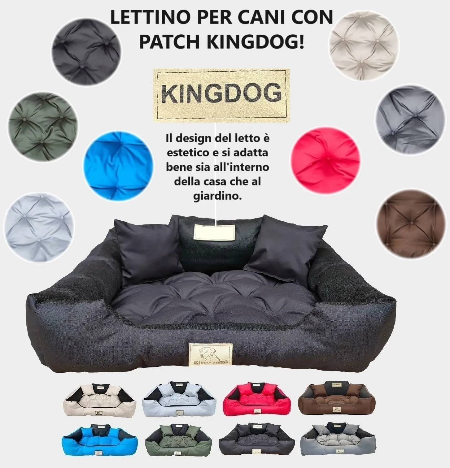 KING DOG Letto per cani grandi XL 115 x 95 cm Cuscino impermeabile lavabile divano confortevole soffice e soffice antiscivolo per dormire per cani interno resistente Made in UE nero - immagine 3