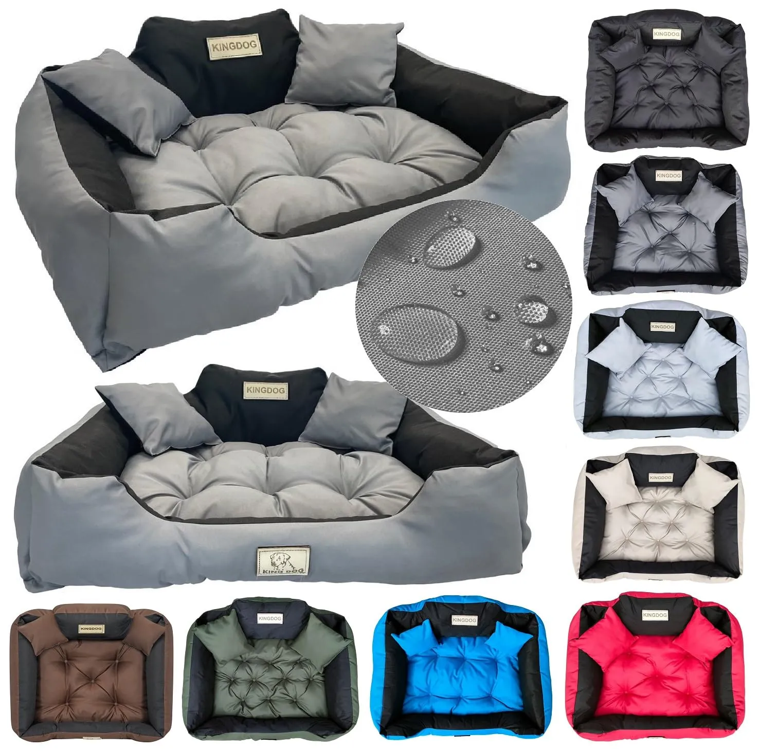KING DOG Letto per Cani Grande Taglia XL 115x95 cm | Cuscino Impermeabile | Divano per Cani Lavabile | Cuccia Cane Interno | Brandina Grigio - immagine 1