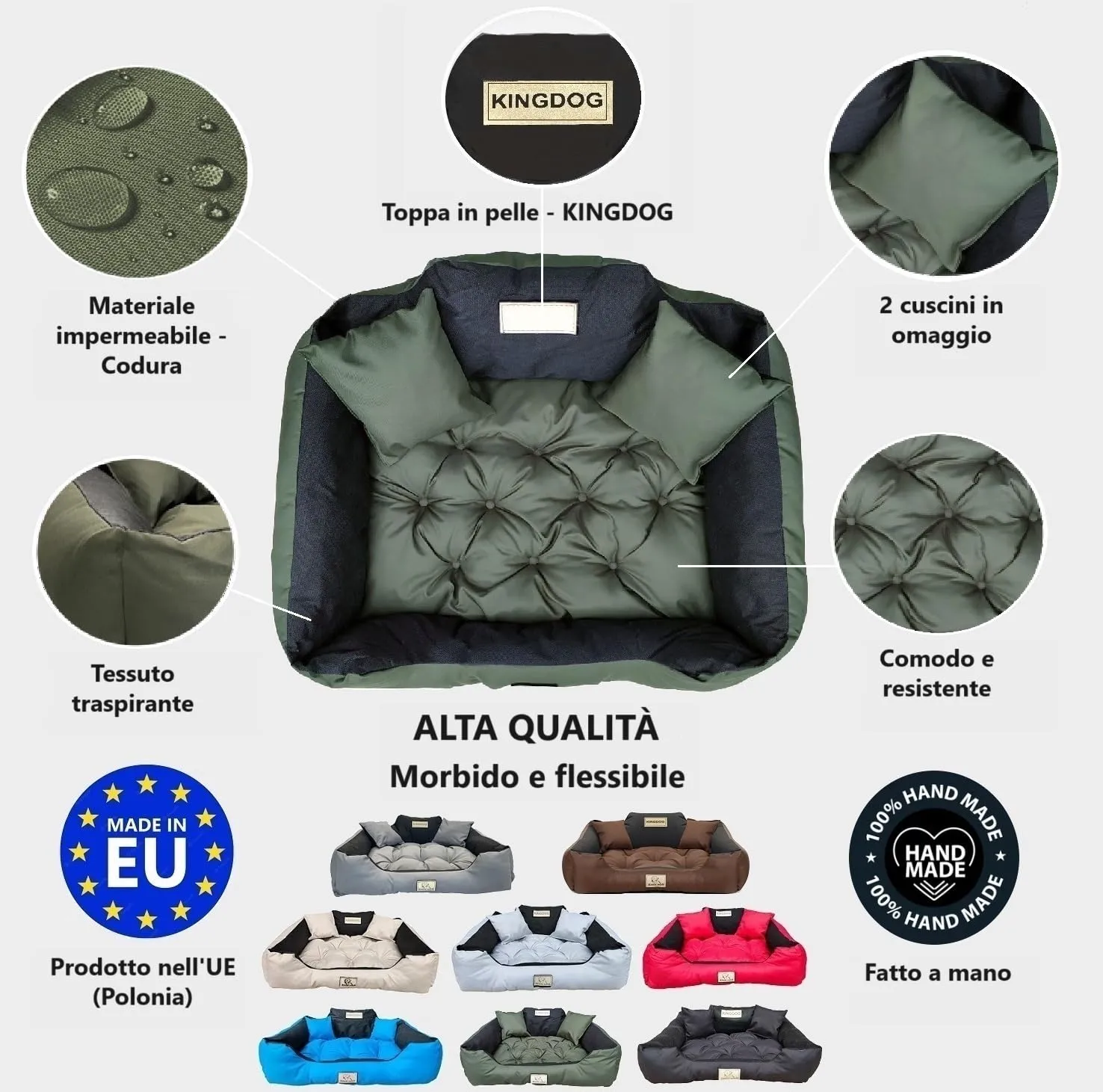 KING DOG Letto per Cani XXL 130x105 cm | Cuscino Impermeabile | Lavabile | Cuccia Verde - immagine 2