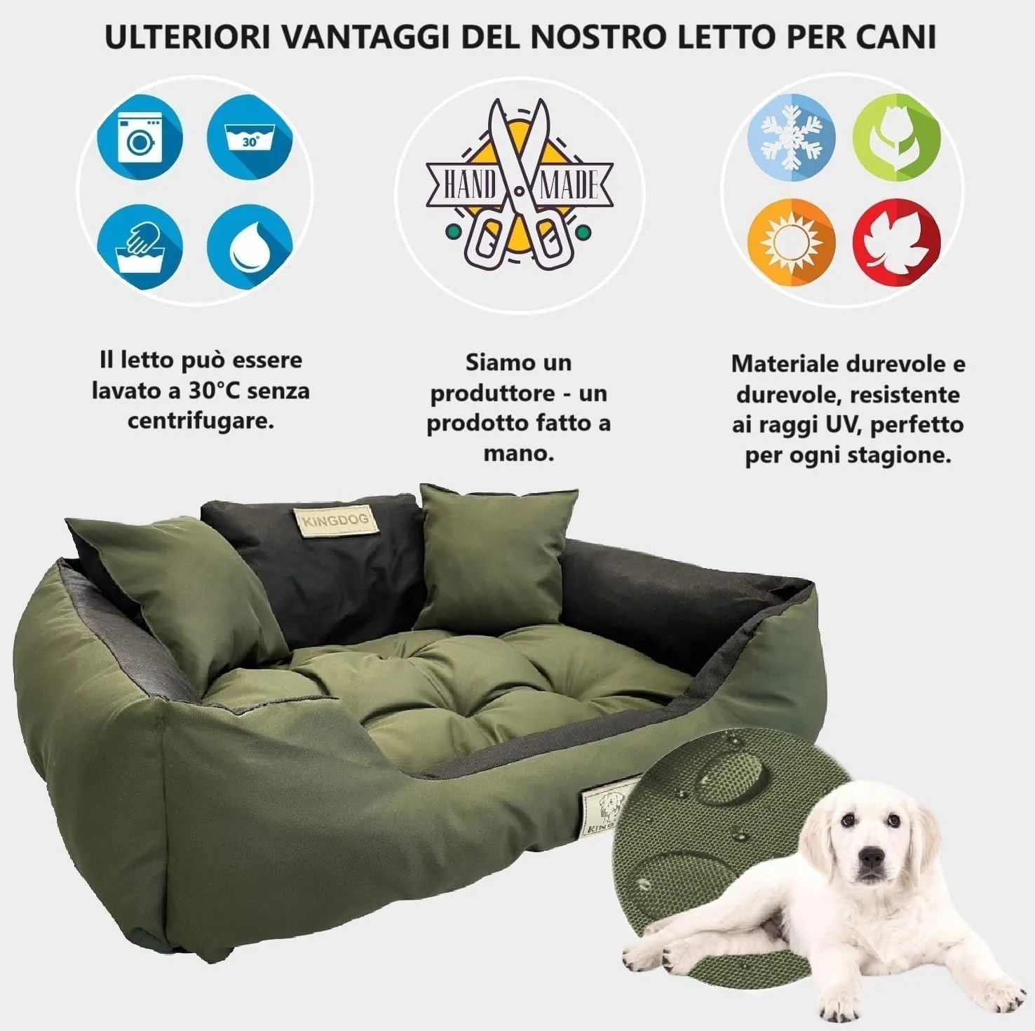 KING DOG Letto per Cani XXL 130x105 cm | Cuscino Impermeabile | Lavabile | Cuccia Verde - immagine 6