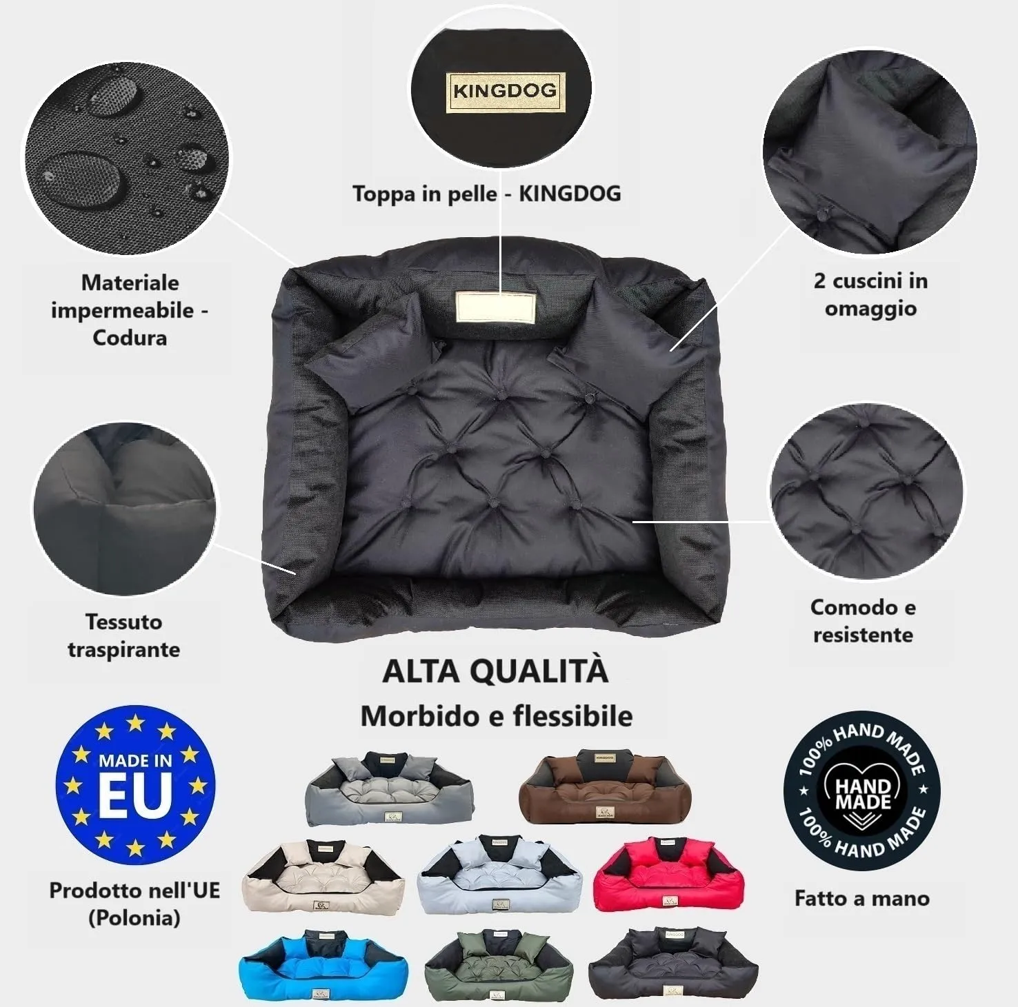 KING DOG Letto per Cani Grande Taglia L 100x75 cm | Cuscino Impermeabile | Divano Lavabile | Cuccia Cane Nero - immagine 2