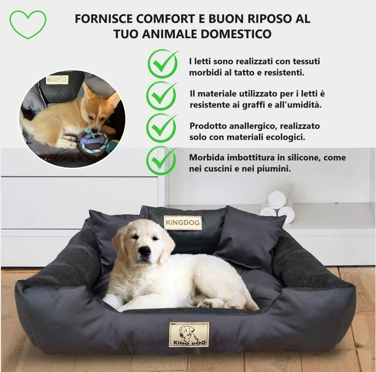 KING DOG Letto per Cani Grande Taglia L 100x75 cm | Cuscino Impermeabile | Divano Lavabile | Cuccia Cane Nero - immagine 5