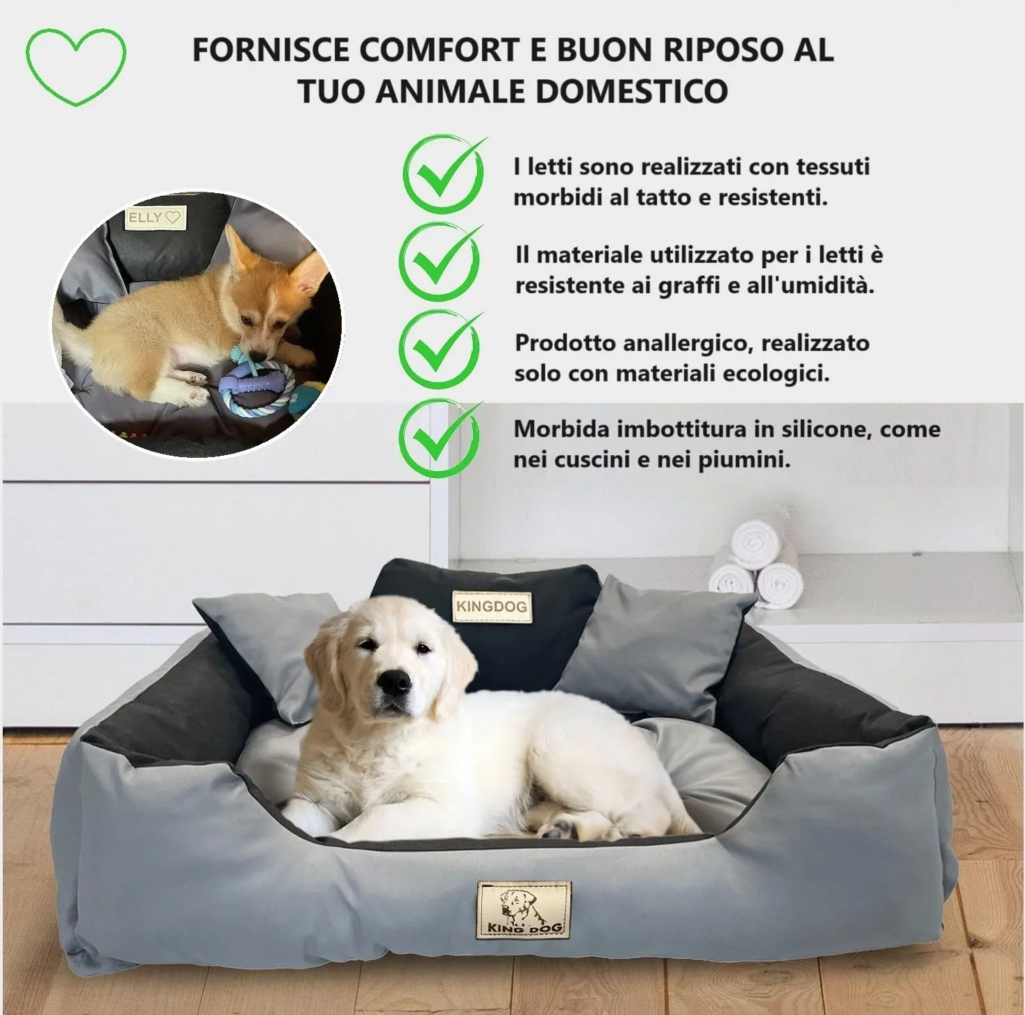 KING DOG Letto per cani molto grandi 3XL 145 x 115 cm Cuscino impermeabile lavabile, comodo divano morbido e morbido, antiscivolo, a pelo per cani, interno resistente, realizzato in UE grigio scuro - immagine 5