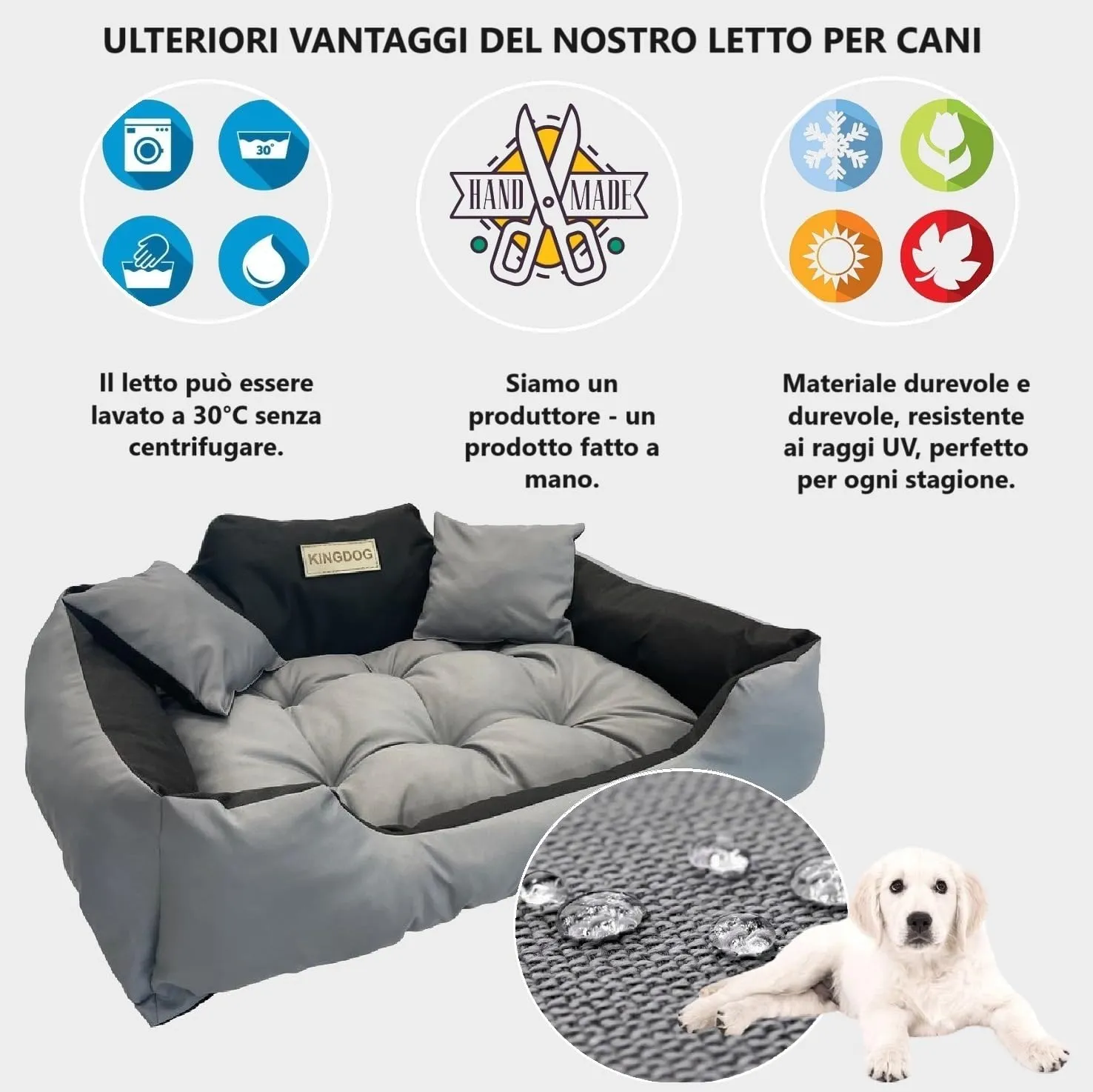 KING DOG Letto per cani molto grandi 3XL 145 x 115 cm Cuscino impermeabile lavabile, comodo divano morbido e morbido, antiscivolo, a pelo per cani, interno resistente, realizzato in UE grigio scuro - immagine 6