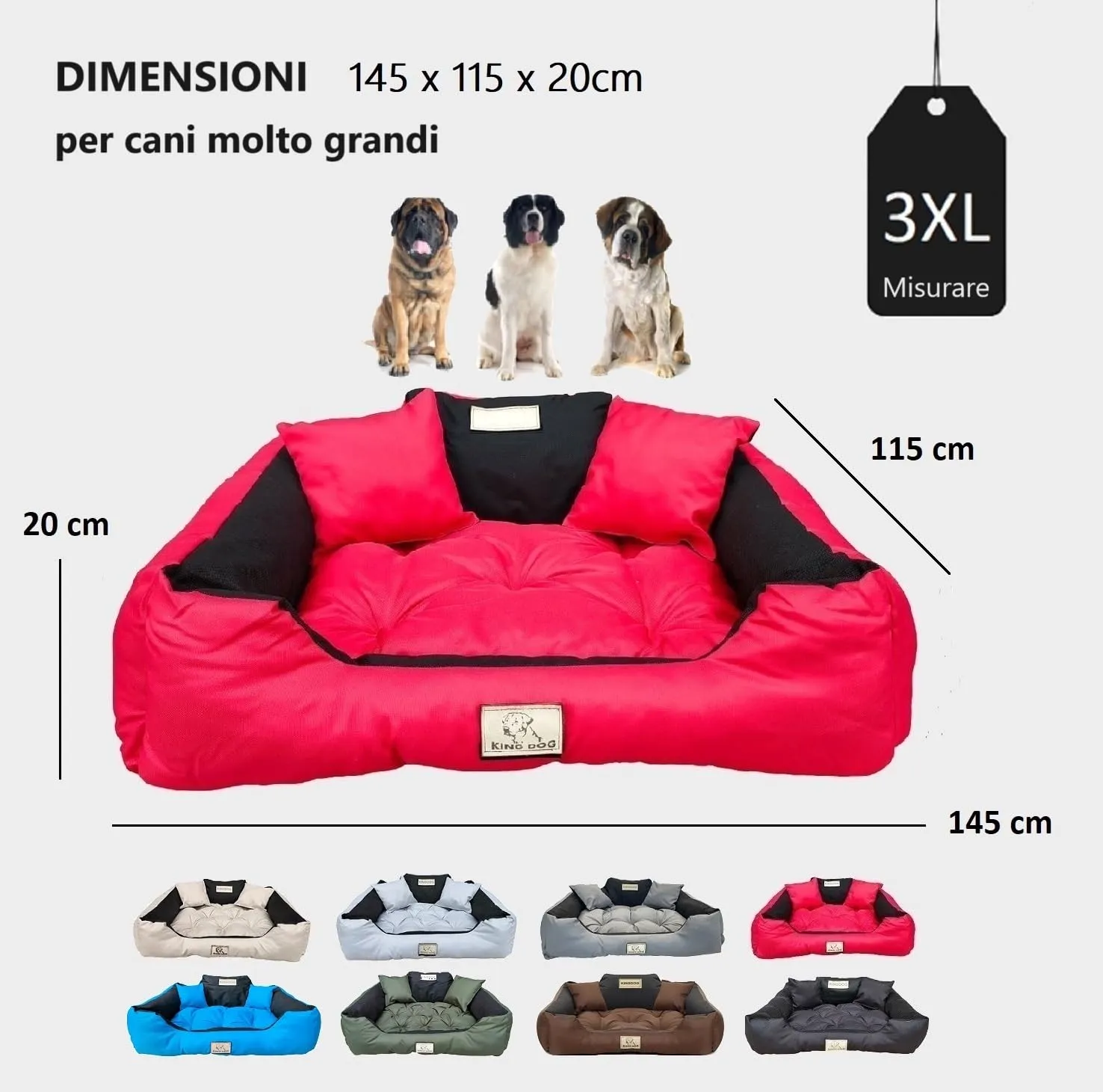 KING DOG Letto per Cani Molto Grande Taglia 3XL 145x115 cm | Cuscino Impermeabile | Divano Adatto al Lavaggio | Cuccia Interno | Brandina Rosso - immagine 4
