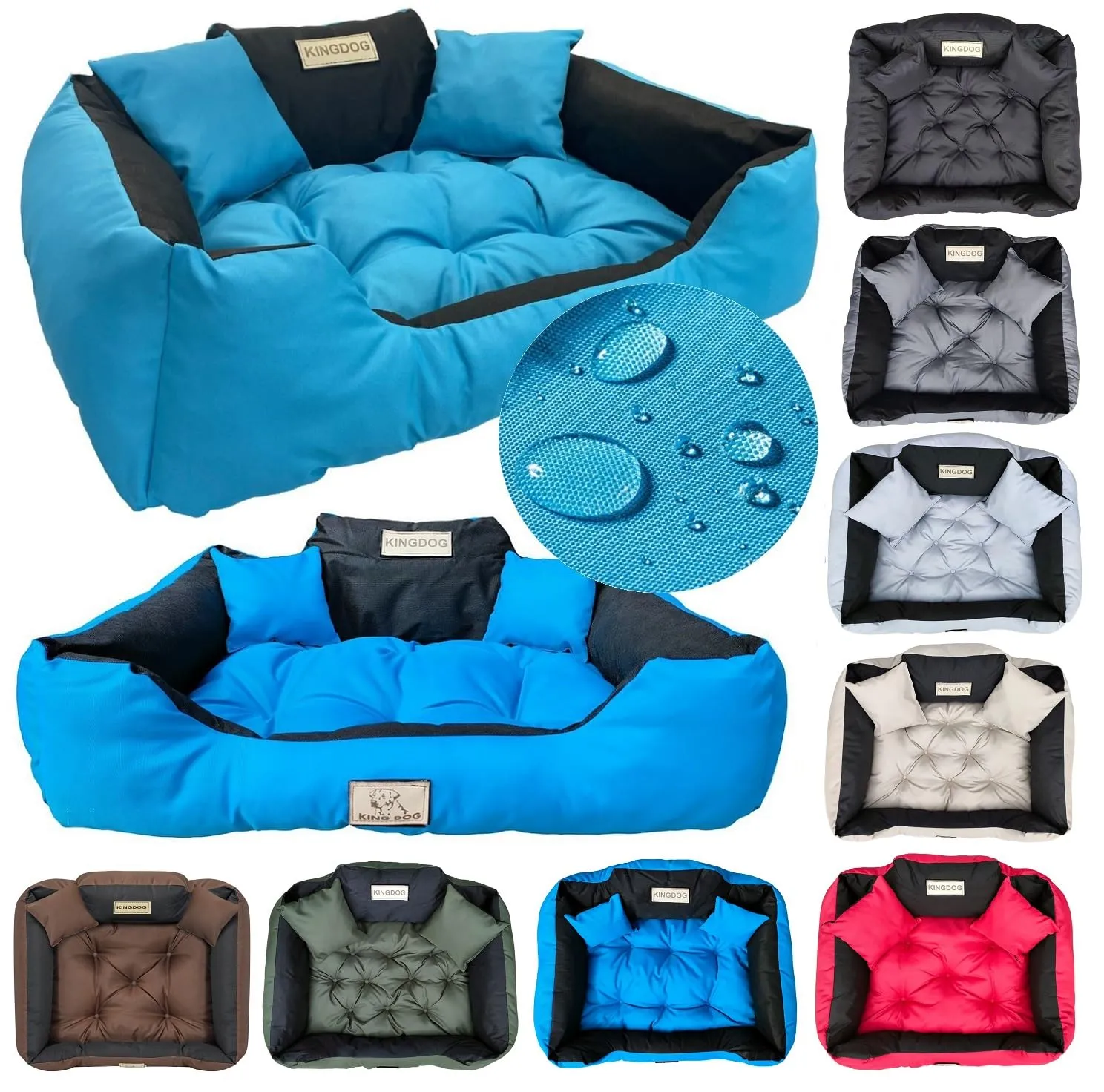 KING DOG Letto per Cani Grande Taglia XL 115x95 cm | Cuscino Impermeabile | Divano Adatto al Lavaggio | Cuccia Interno | Brandina Blu - immagine 1