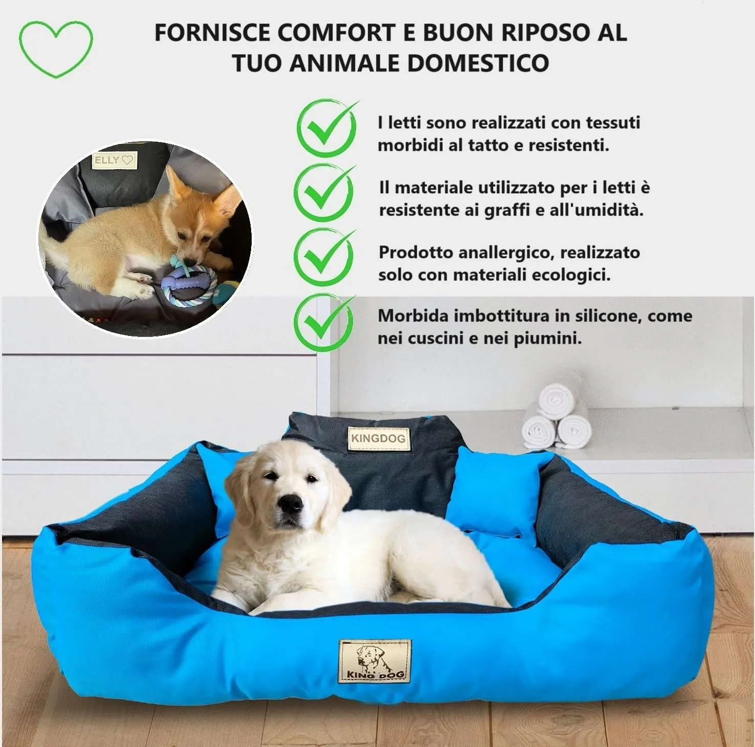 KING DOG Letto per Cani Grande Taglia XL 115x95 cm | Cuscino Impermeabile | Divano Adatto al Lavaggio | Cuccia Interno | Brandina Blu - immagine 5