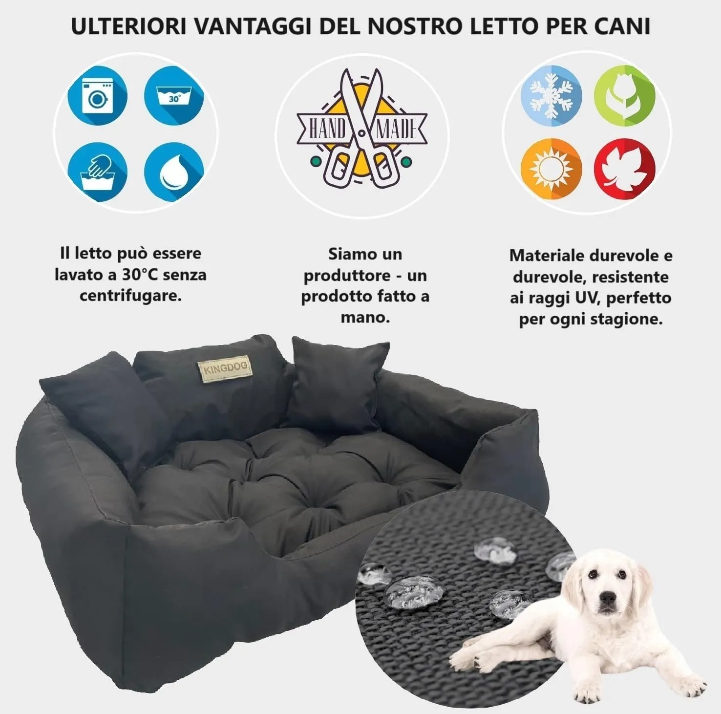 KING DOG Letto per cani molto grandi, XXL, 130 x 105 cm, cuscino impermeabile, lavabile, comodo divano, morbido, antiscivolo, per dormire per cani, interno resistente, realizzato in UE nero - immagine 6
