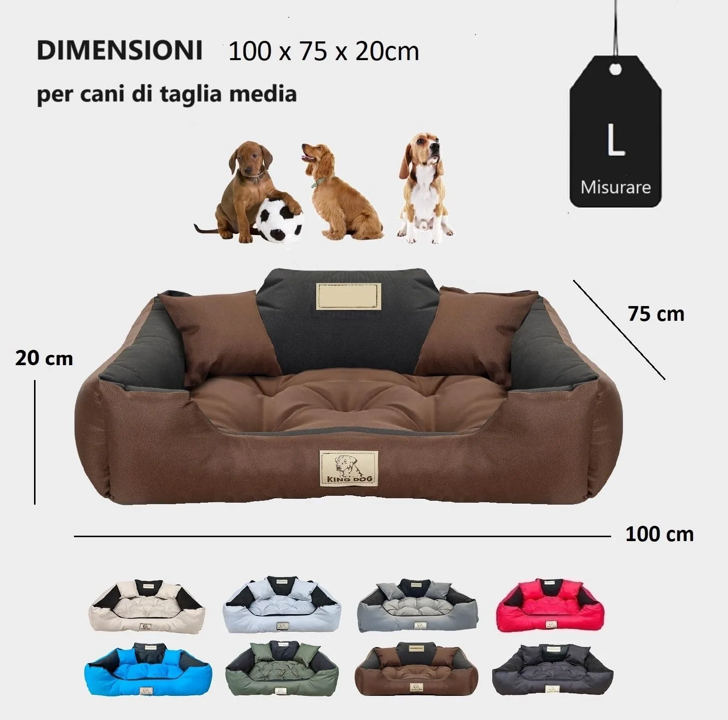 KING DOG Letto per Cani Grande Taglia L 100x75 cm | Divano Impermeabile Lavabile | Cuccia Interno Marrone - immagine 4