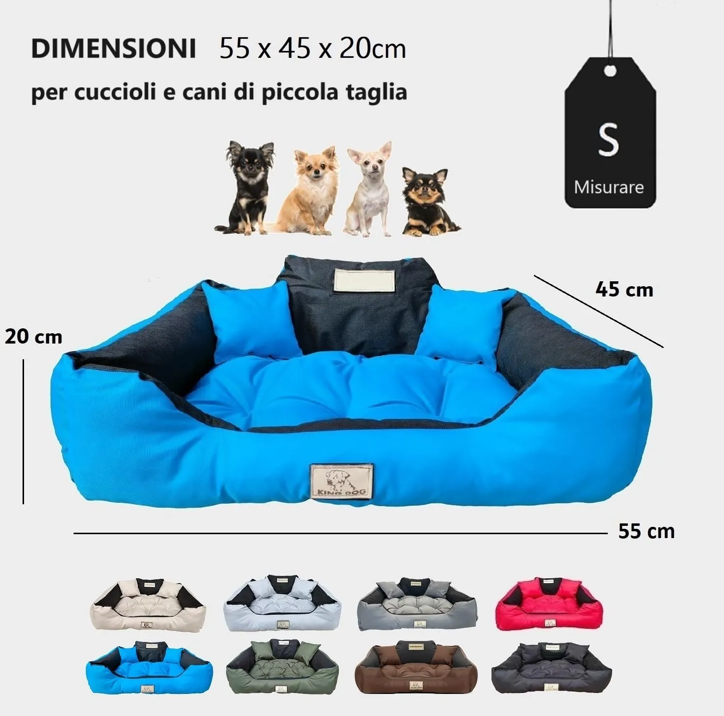 KING DOG Letto per Cani Piccolo Taglia S 55x45 cm | Cuscino Impermeabile | Divano Adatto al Lavaggio | Cuccia Interno | Brandina Blu - immagine 4
