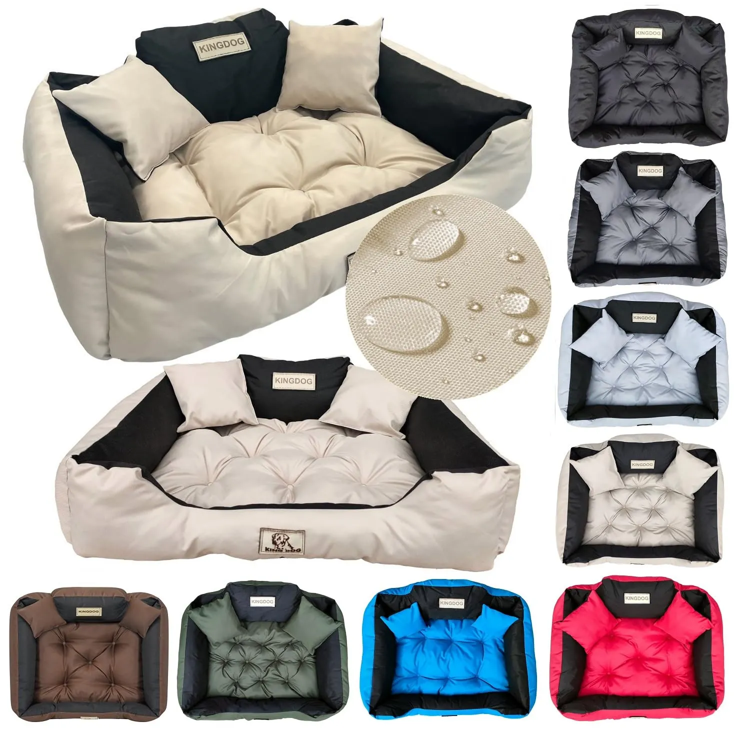 KING DOG Letto per Cani Grande Taglia L 100x75 cm | Cuscino Impermeabile | Divano Adatto al Lavaggio | Cuccia Interno | Brandina Beige - immagine 1