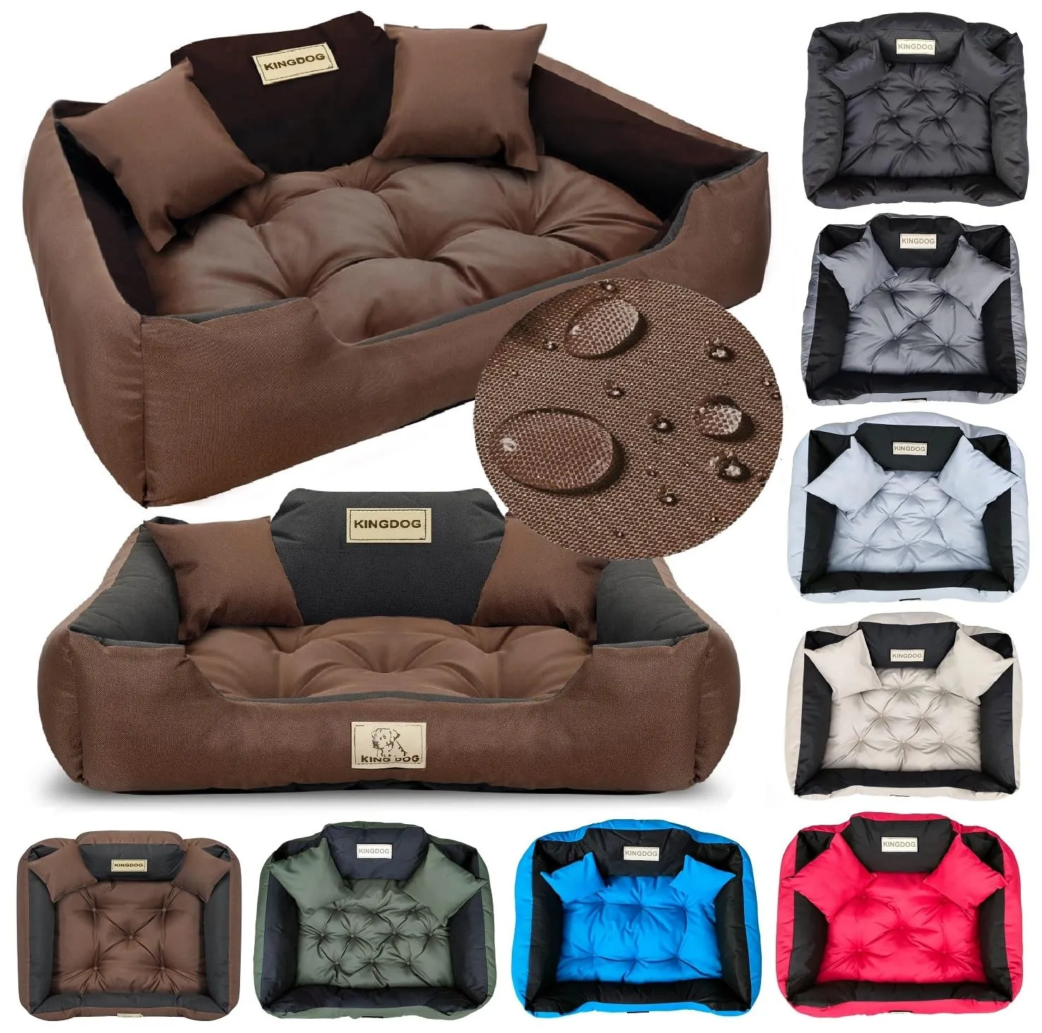 KING DOG Letto per cani grandi XL 115 x 95 cm Cuscino impermeabile lavabile divano confortevole soffice e soffice antiscivolo per dormire per cani interno resistente Made in UE Marrone - immagine 1