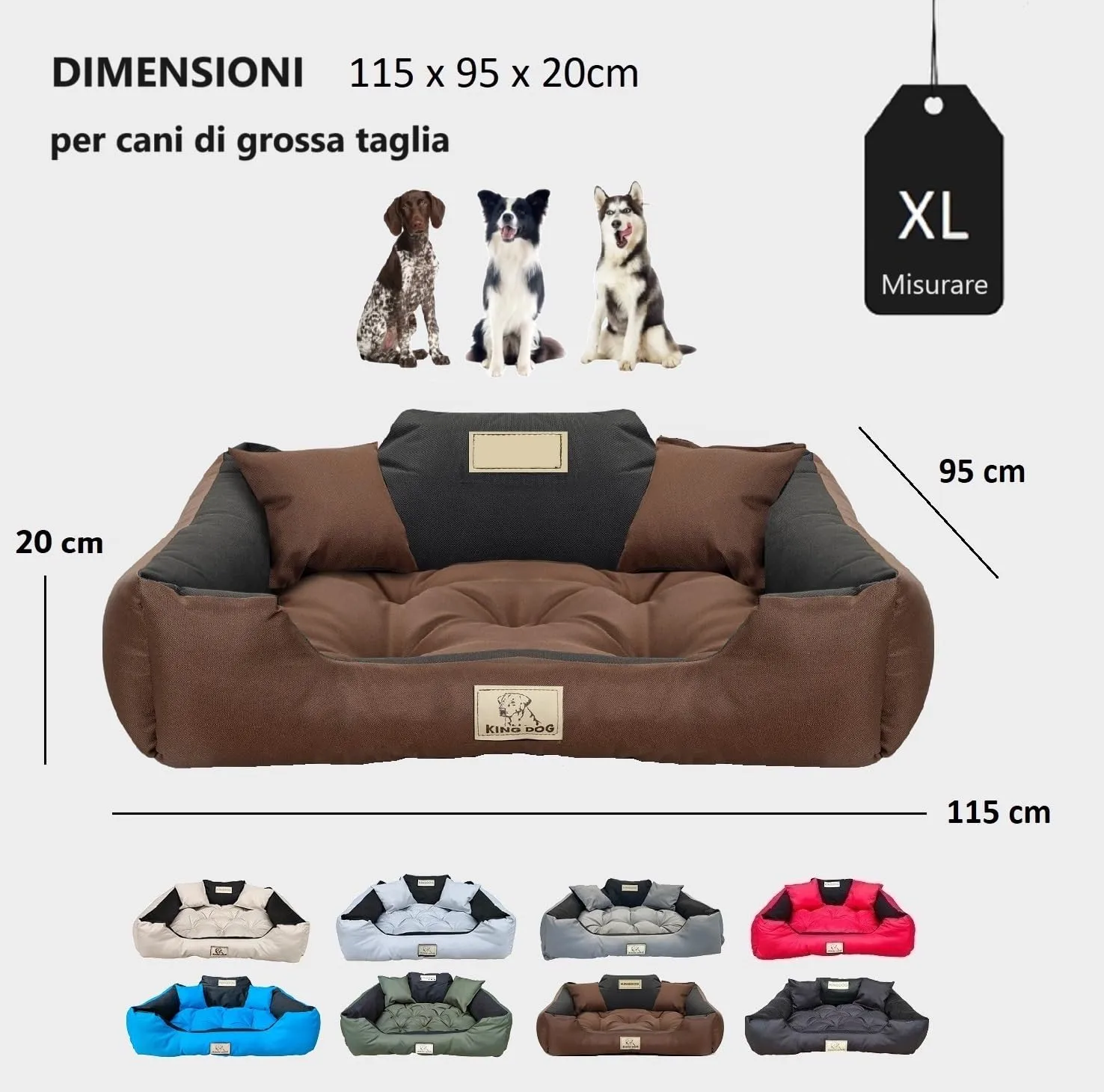 KING DOG Letto per cani grandi XL 115 x 95 cm Cuscino impermeabile lavabile divano confortevole soffice e soffice antiscivolo per dormire per cani interno resistente Made in UE Marrone - immagine 4