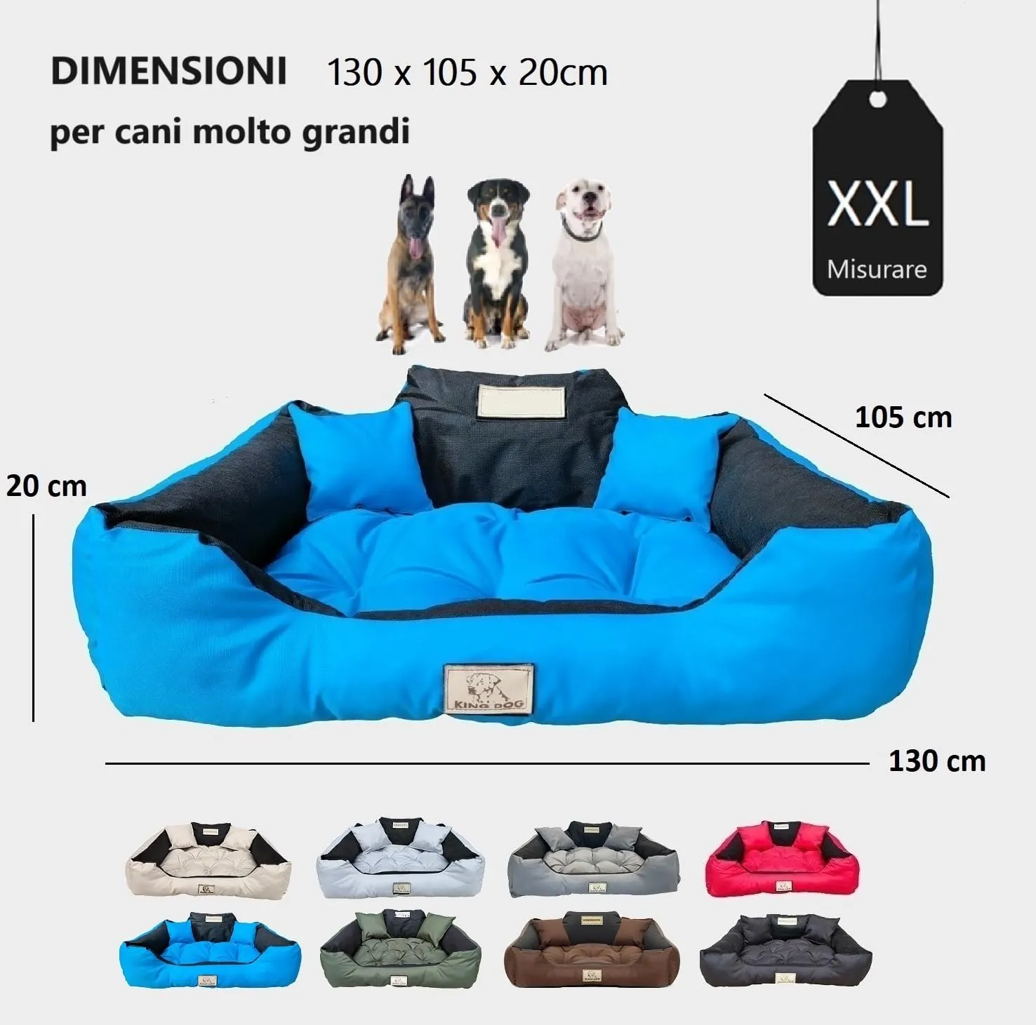 KING DOG Letto per cani molto grandi, XXL, 130 x 105 cm, cuscino impermeabile, lavabile, comodo divano, morbido, antiscivolo, per dormire per cani, interno resistente, realizzato in UE - immagine 4