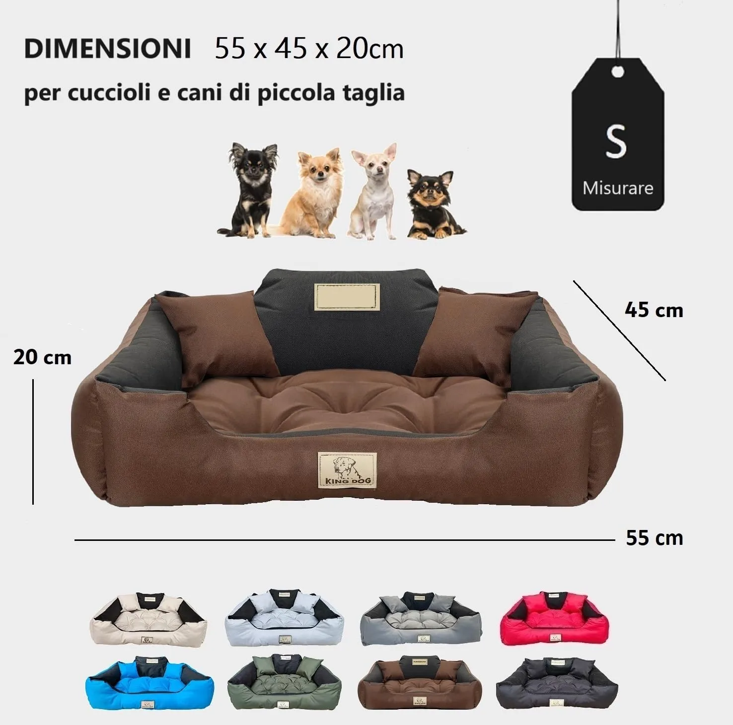 KING DOG Letto per Cani Piccolo Taglia S 55x45 cm | Cuscino Impermeabile | Divano Adatto al Lavaggio | Cuccia Interno | Brandina Marrone - immagine 4