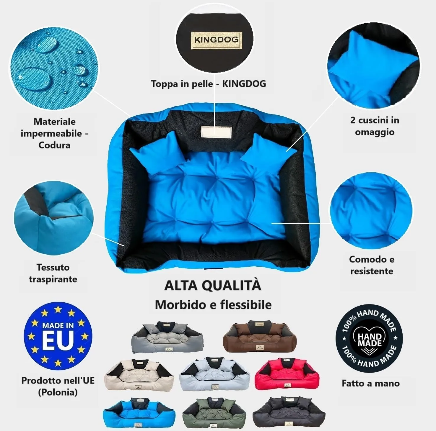 KING DOG Letto per Cani Molto Grande Taglia 3XL 145x115 cm | Cuscino Impermeabile | Divano Adatto al Lavaggio | Cuccia Interno | Brandina Blu - immagine 2