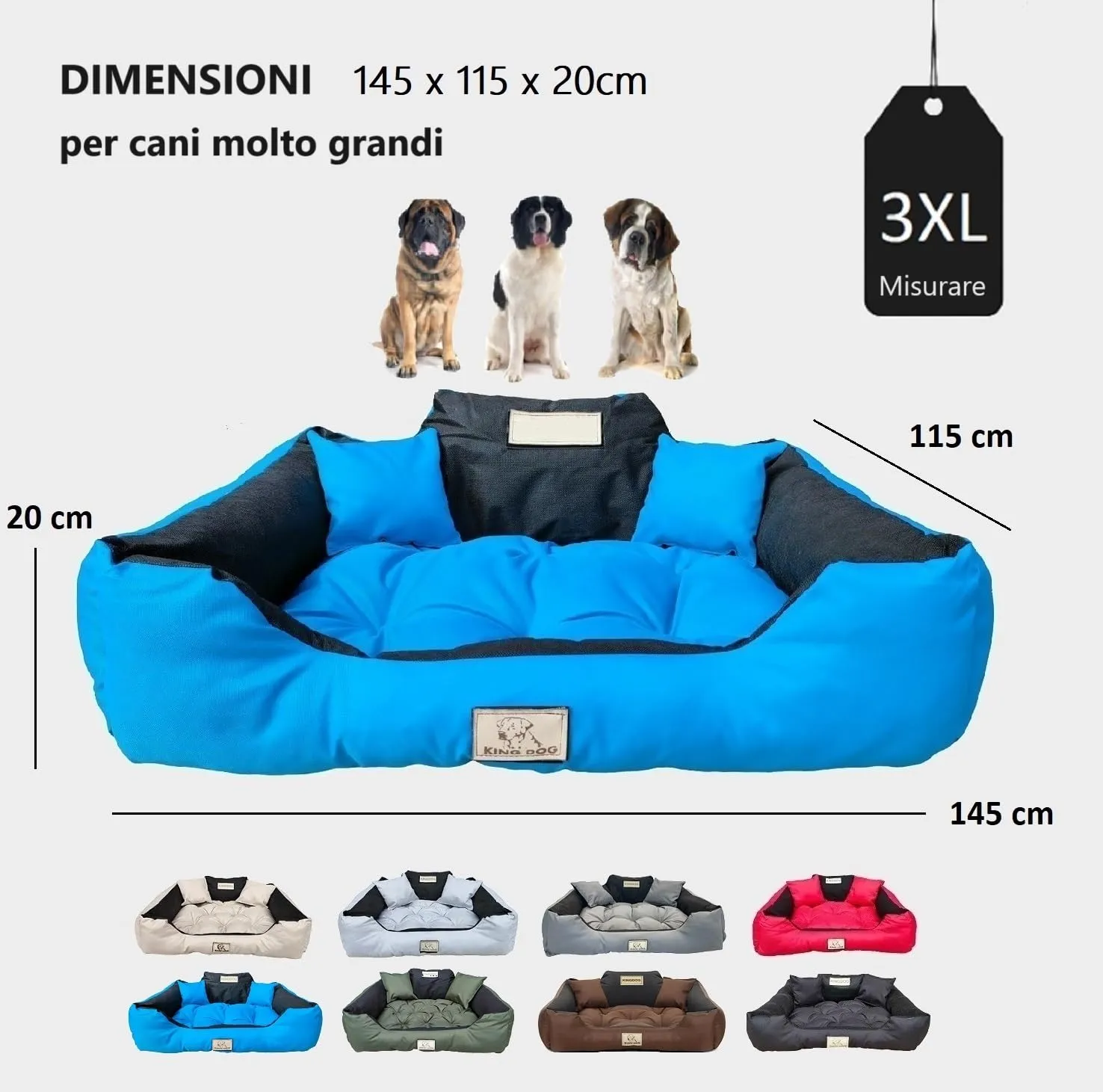 KING DOG Letto per Cani Molto Grande Taglia 3XL 145x115 cm | Cuscino Impermeabile | Divano Adatto al Lavaggio | Cuccia Interno | Brandina Blu - immagine 4