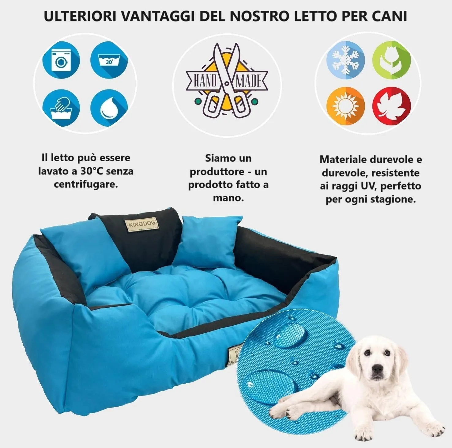 KING DOG Letto per Cani Molto Grande Taglia 3XL 145x115 cm | Cuscino Impermeabile | Divano Adatto al Lavaggio | Cuccia Interno | Brandina Blu - immagine 6