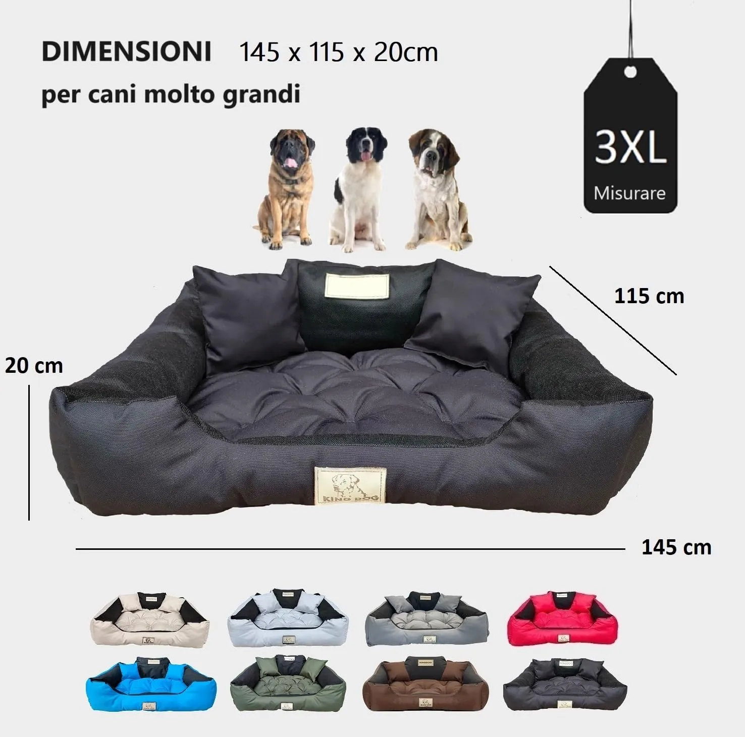 KING DOG Letto per Cani Molto Grande Taglia 3XL 145x115 cm | Cuscino Impermeabile | Divano Adatto al Lavaggio | Cuccia Interno | Brandina Nero - immagine 4