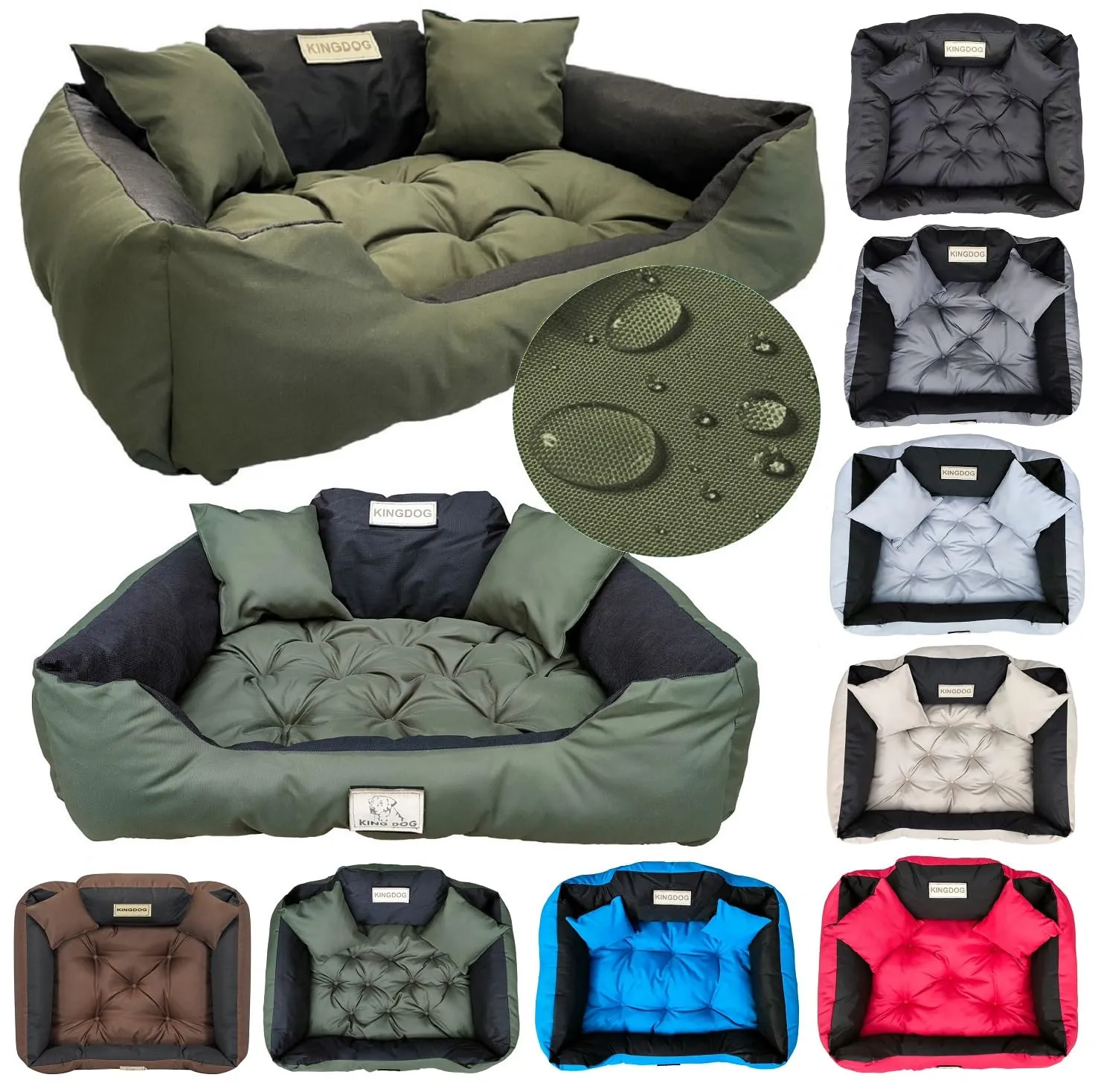 KING DOG Letto per Cani Grande Taglia L 100x75 cm | Cuscino Impermeabile | Divano Adatto al Lavaggio | Cuccia Interno | Brandina Verde - immagine 1
