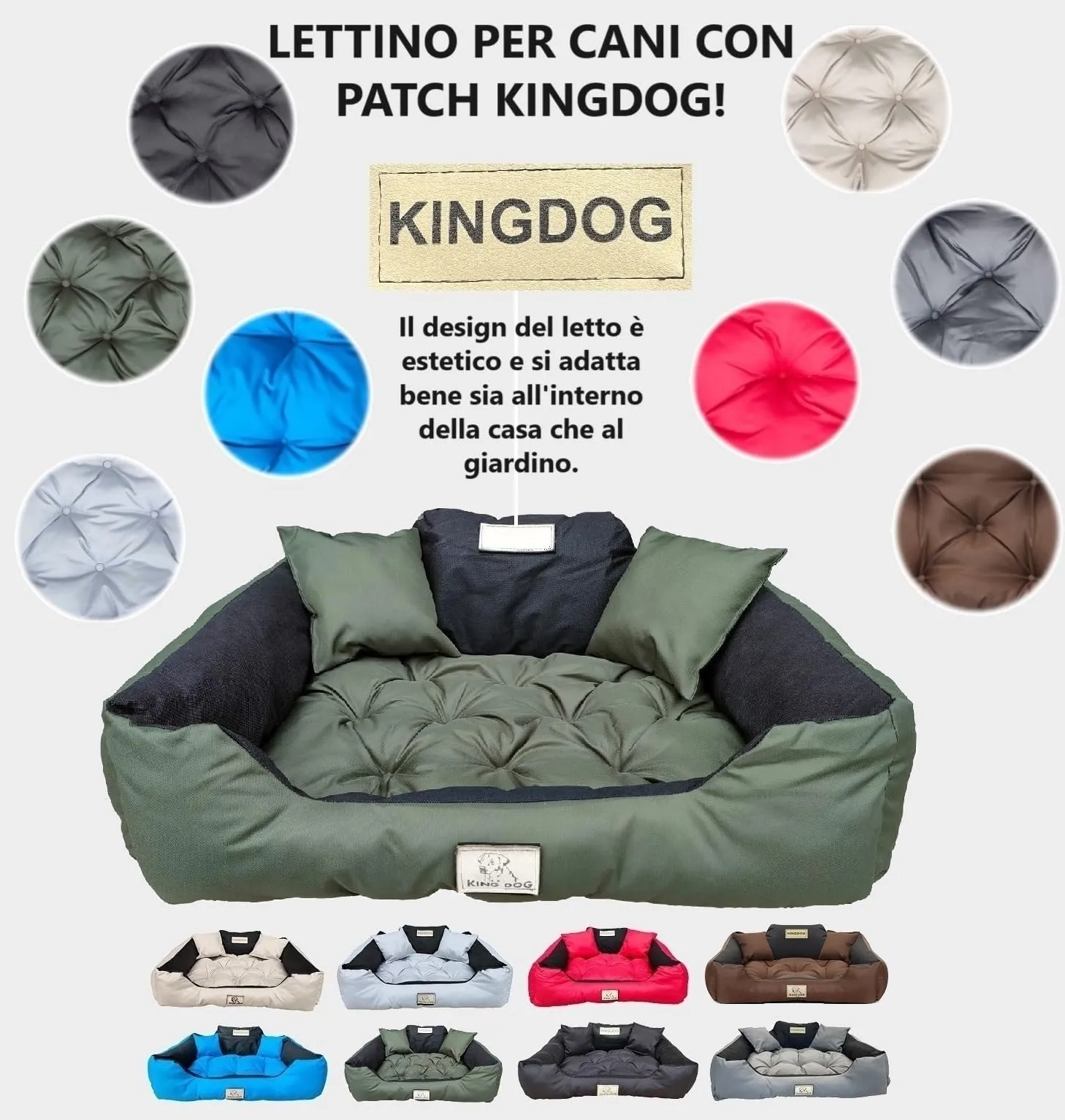 KING DOG Letto per Cani Grande Taglia L 100x75 cm | Cuscino Impermeabile | Divano Adatto al Lavaggio | Cuccia Interno | Brandina Verde - immagine 3