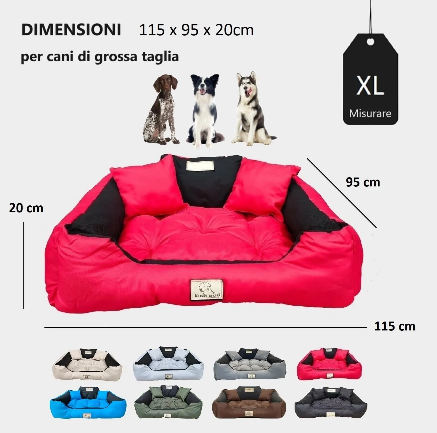 KING DOG Letto per cani grandi XL 115 x 95 cm Cuscino impermeabile lavabile, comodo divano morbido e morbido, antiscivolo, per dormire per cani e interni, resistente, prodotto in UE - immagine 4